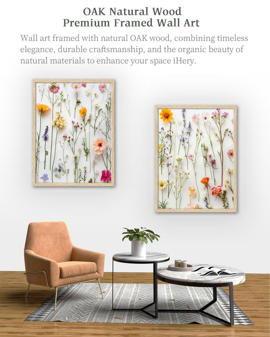 iHery Natural OAK Wood Framed Flower Canvas Wall Art, 12x16 in Colorful Wildflower Floral Wall Decor, Beige Frame Botanical Modern Home Decor Set of 1 For Bedroom Living Room