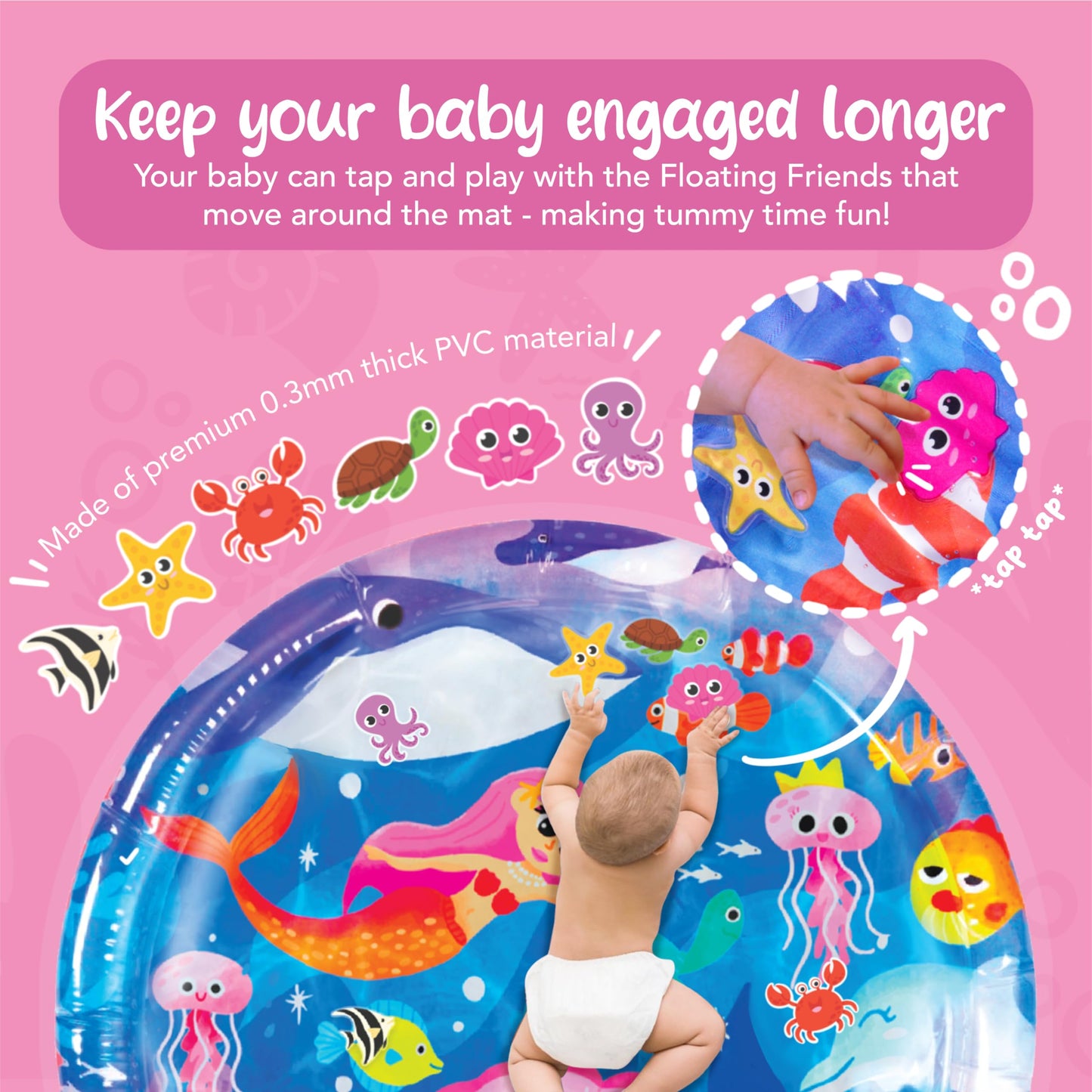 KooKooBaby Water Tummy Time Mat - Large Sensory Baby Water Mat for Tummy Time & Motor Development - Leak-Proof, Durable Play Mat for Babies 3 Months+ - Infant Water Play Mat for Baby Boys & Girls