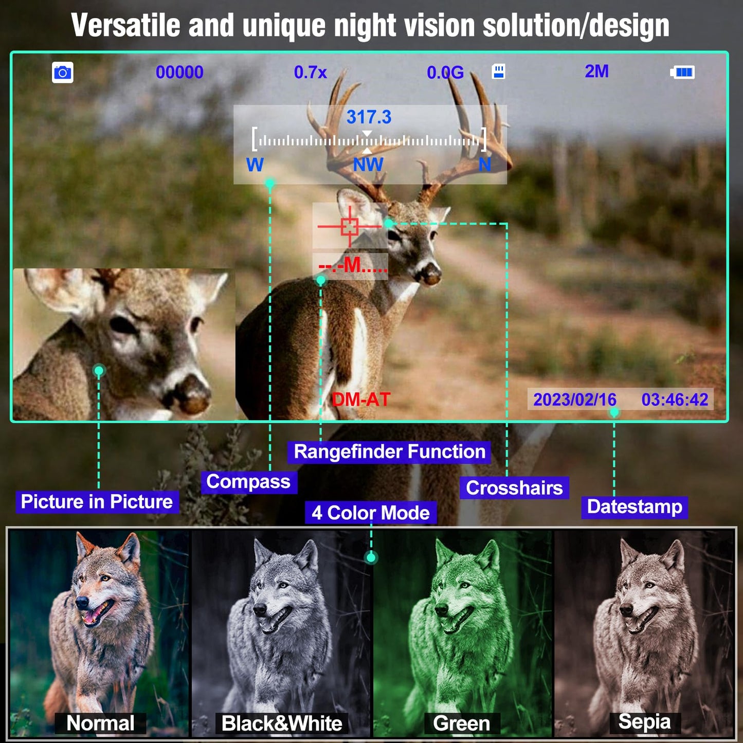 Crangcam Night Vision Goggles with Night Vision Rangefinder, 4K Video Photo in Full Dark HD Camera Day Night Use 6X Digital Zoom Rechargeable Infrared Night Vision Binoculars for Adults