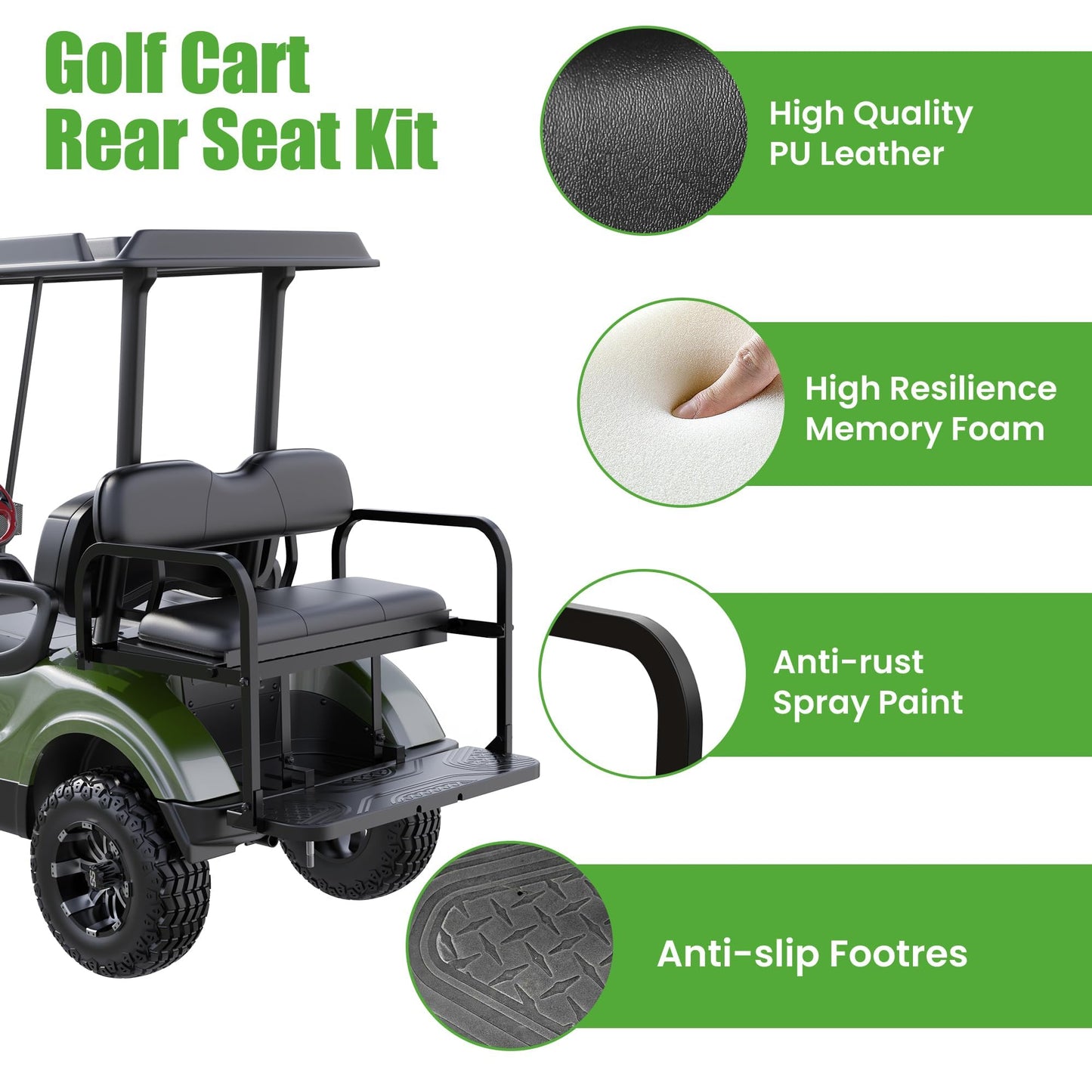 10L0L Golf Cart Rear Flip Folding Seat Kit for Yamaha G29 - UV-Resistant, Durable