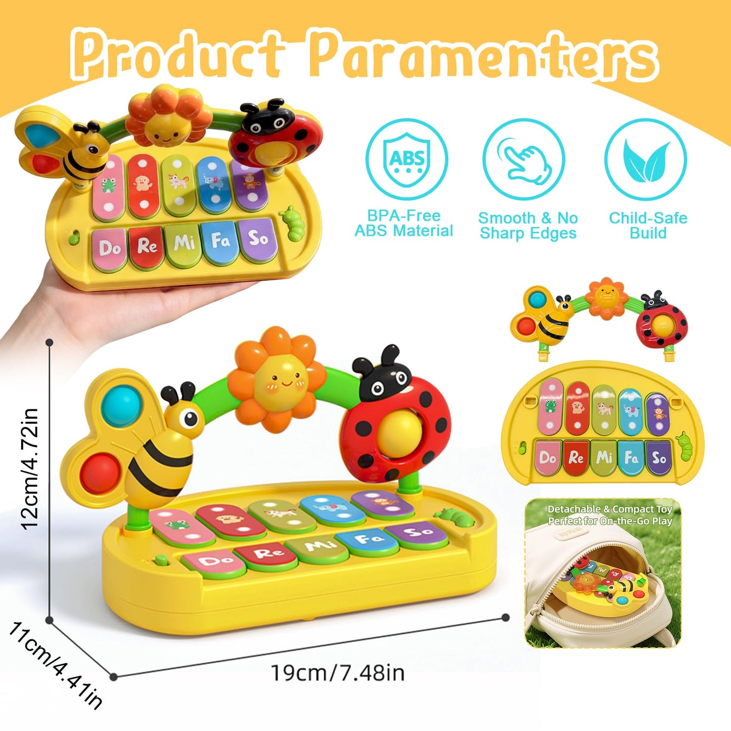 Baby Piano Toy 6-12 Months Light Up Music Keyboard Baby Toys for 3 6 9 12 18 Months with 4 Modes, Infant Educational Early Learning Toys, Small Musical Piano Toy 1 Year Old Boys Girls Gift