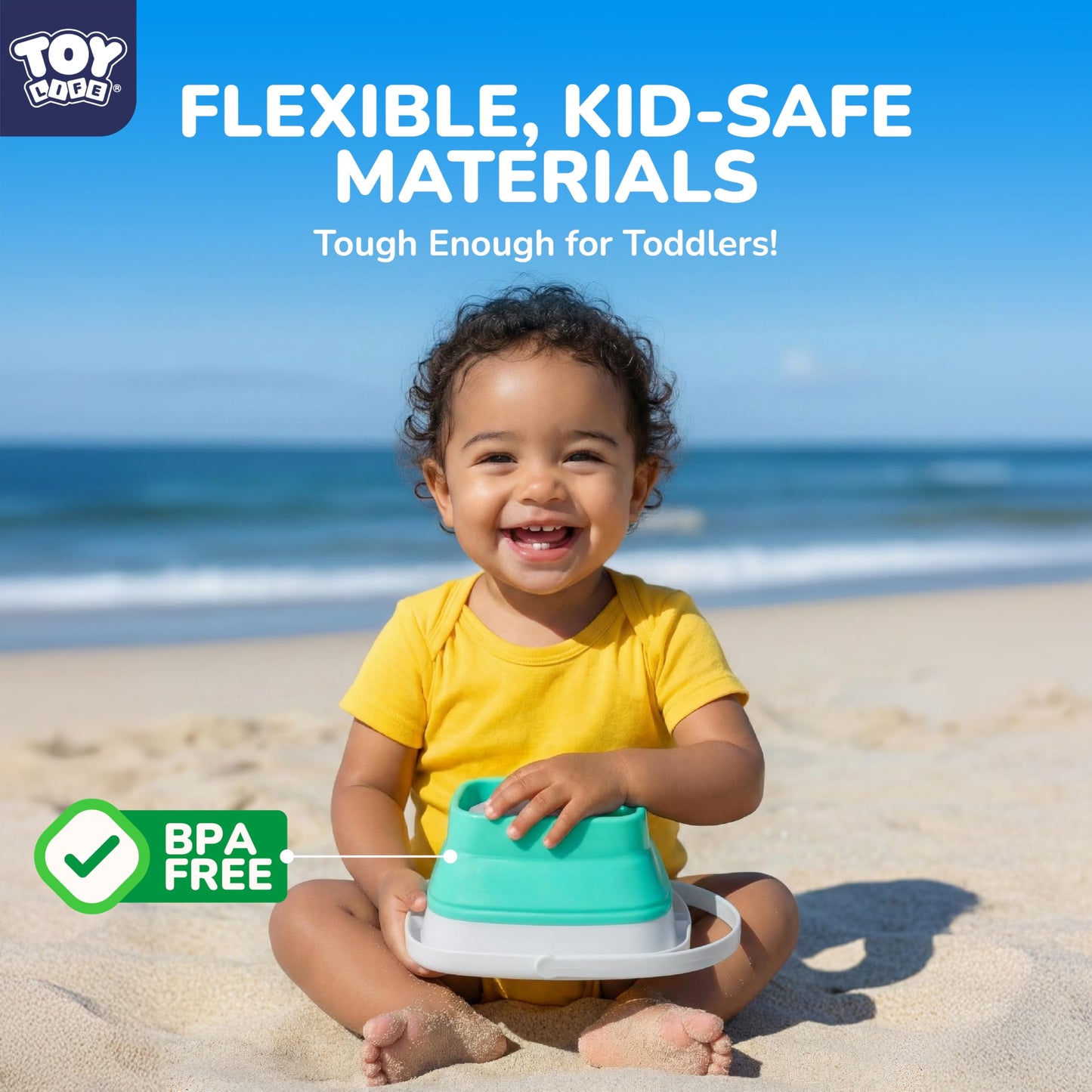TOY Life 32 Pcs Ocean Beach Toys for Kids Ages 4-8 Collapsible Sand Toys with Water Wheel Watering Can Silicone Bucket Sand Castle Building Kit Travel Sandbox Toy for Party Fishing Summer Toys