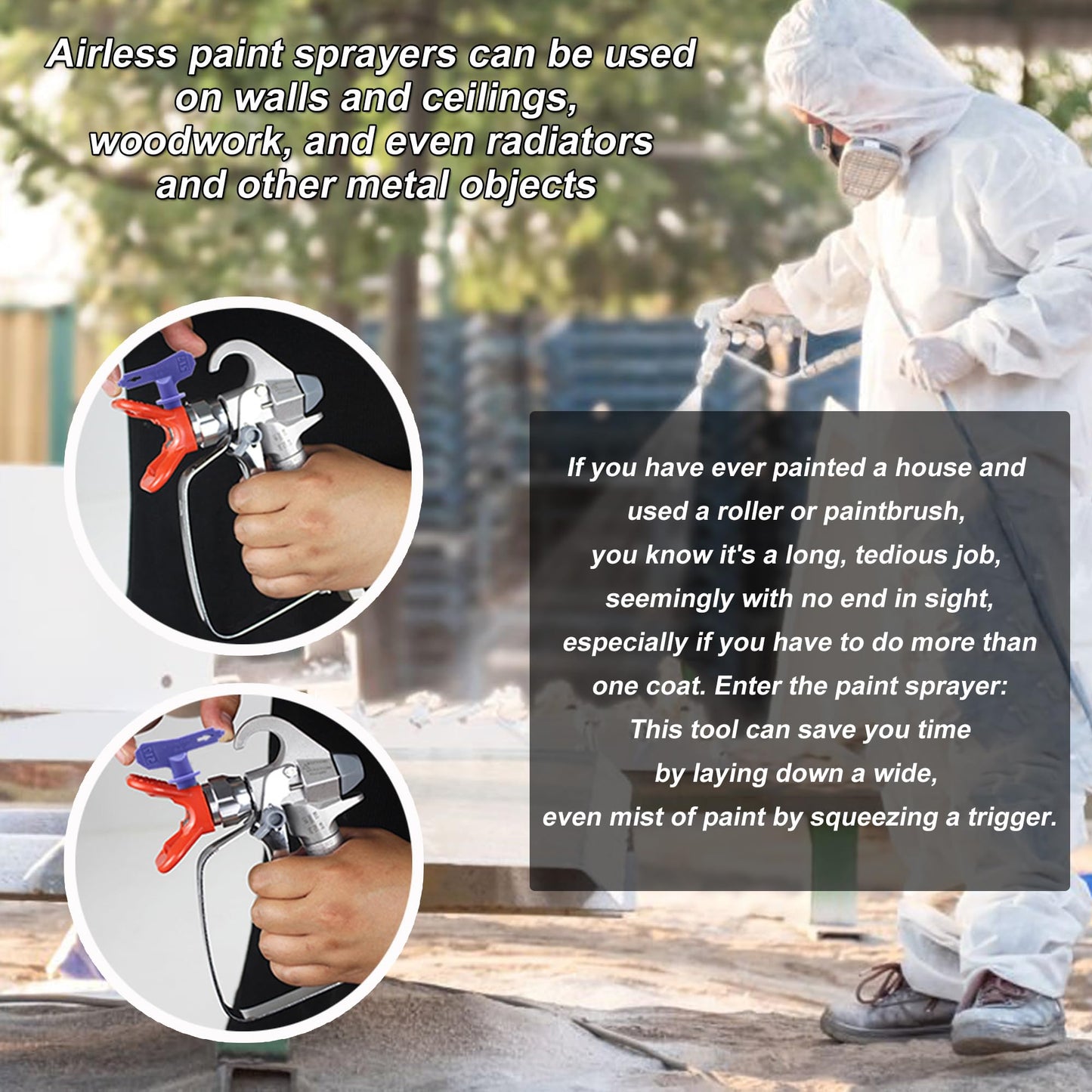 GUTUBAO 925 Airless Paint Sprayer Kit,High Efficiency Airless Painting Machine with 19.68" Extension,515,517,519 Tip for Large Projects, Commercial Paint Sprayer for House Painting or Contractor