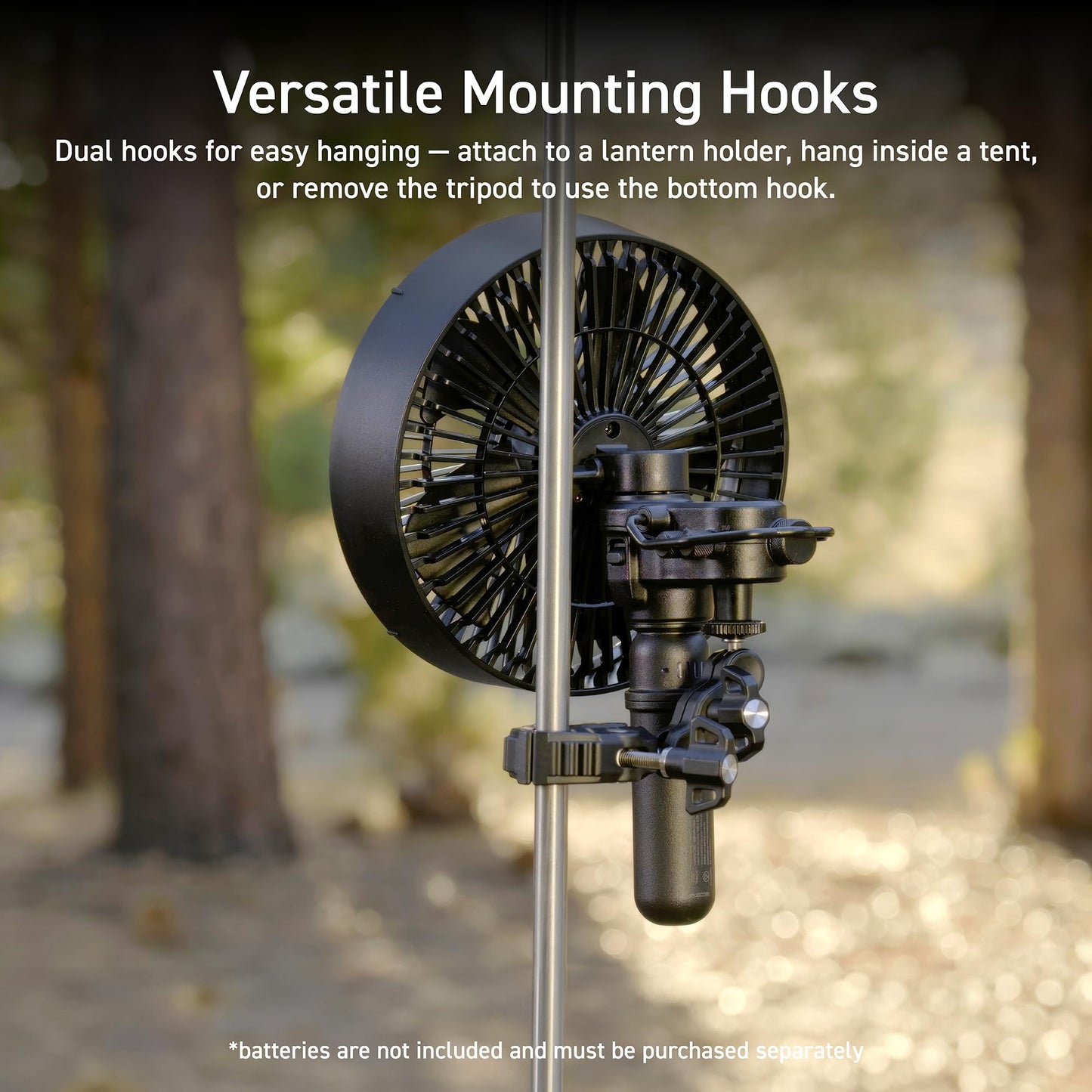 NESTOUT Outdoor Camping Fan with Tripod, 4 Speed Settings & Breeze Mode, 3 Angle Oscillation, 90° Adjustable Tilt, Timer (30/60/90 mins), USB C Compatible, Portable Tent Fan (Black Full Kit)