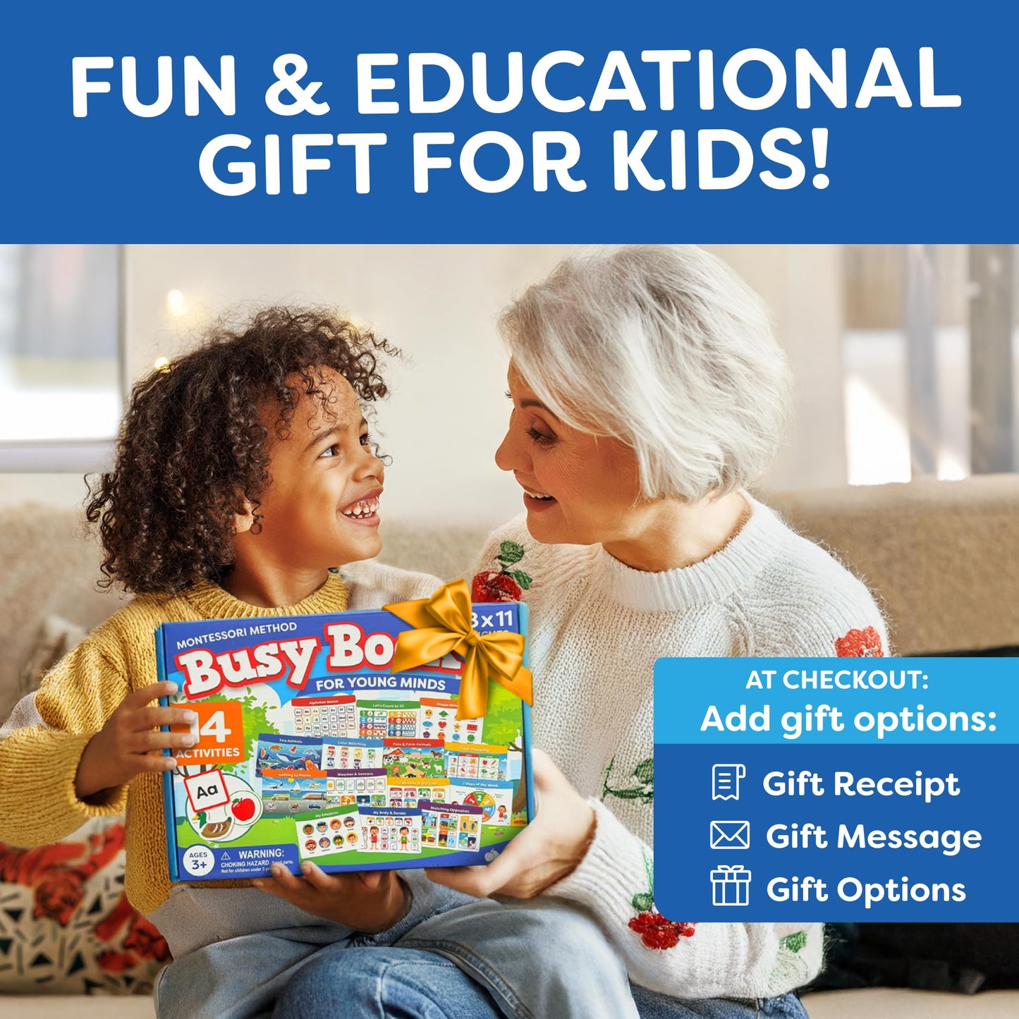Montessori Preschool Busy Book for Toddlers Ages 3 and Up - Preassembled - Preschool Learning Activities Montessori Educational Toys - Gifts for 3 Year Old Boys, Toddler Learning Toys Activities