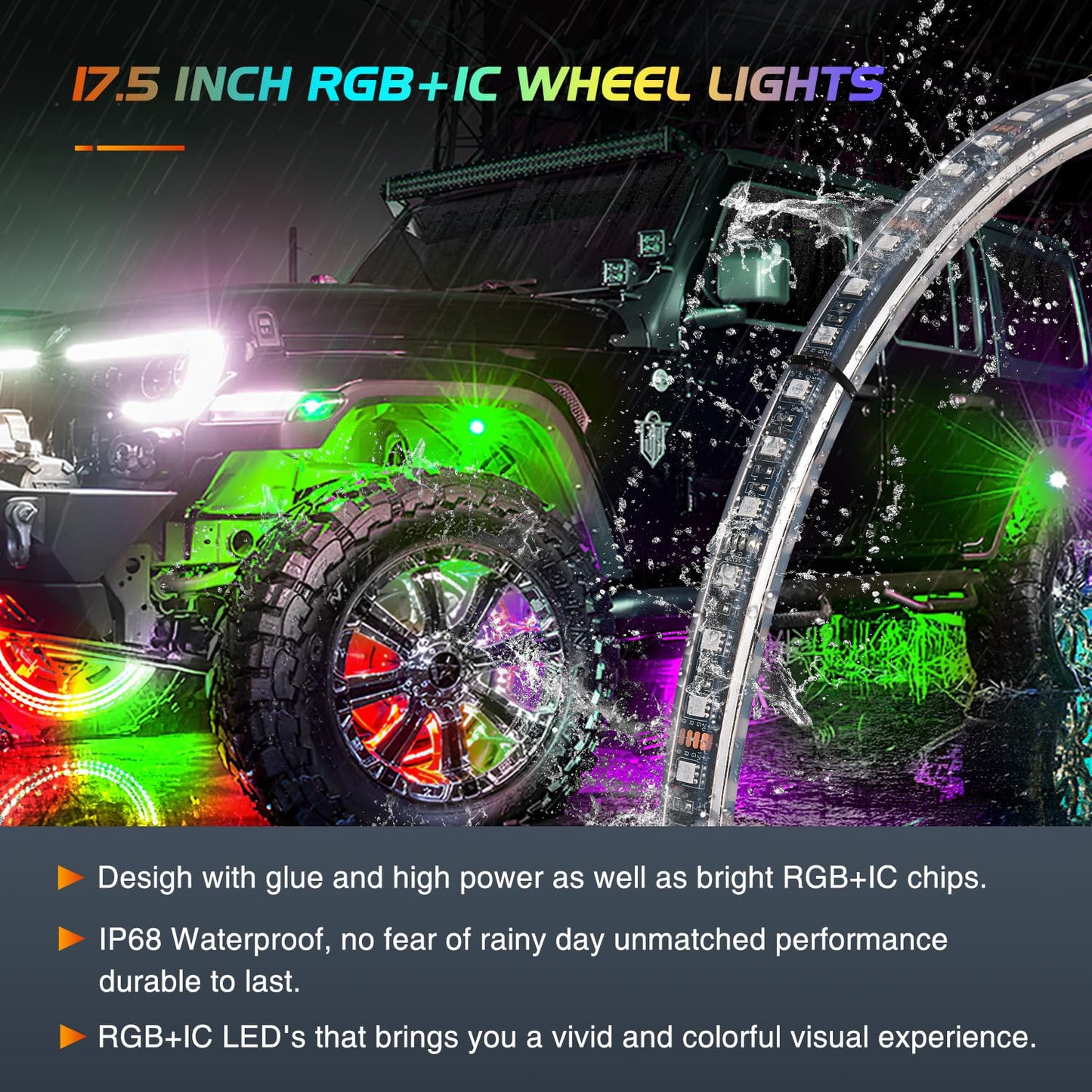 Nilight 4PCS 17.5inch Double Row Wheel Ring Lights Dream Color with APP and Remote Control Neon Lights w/Turn Signal and Braking Function Dual Row for Car Van SUV Truck