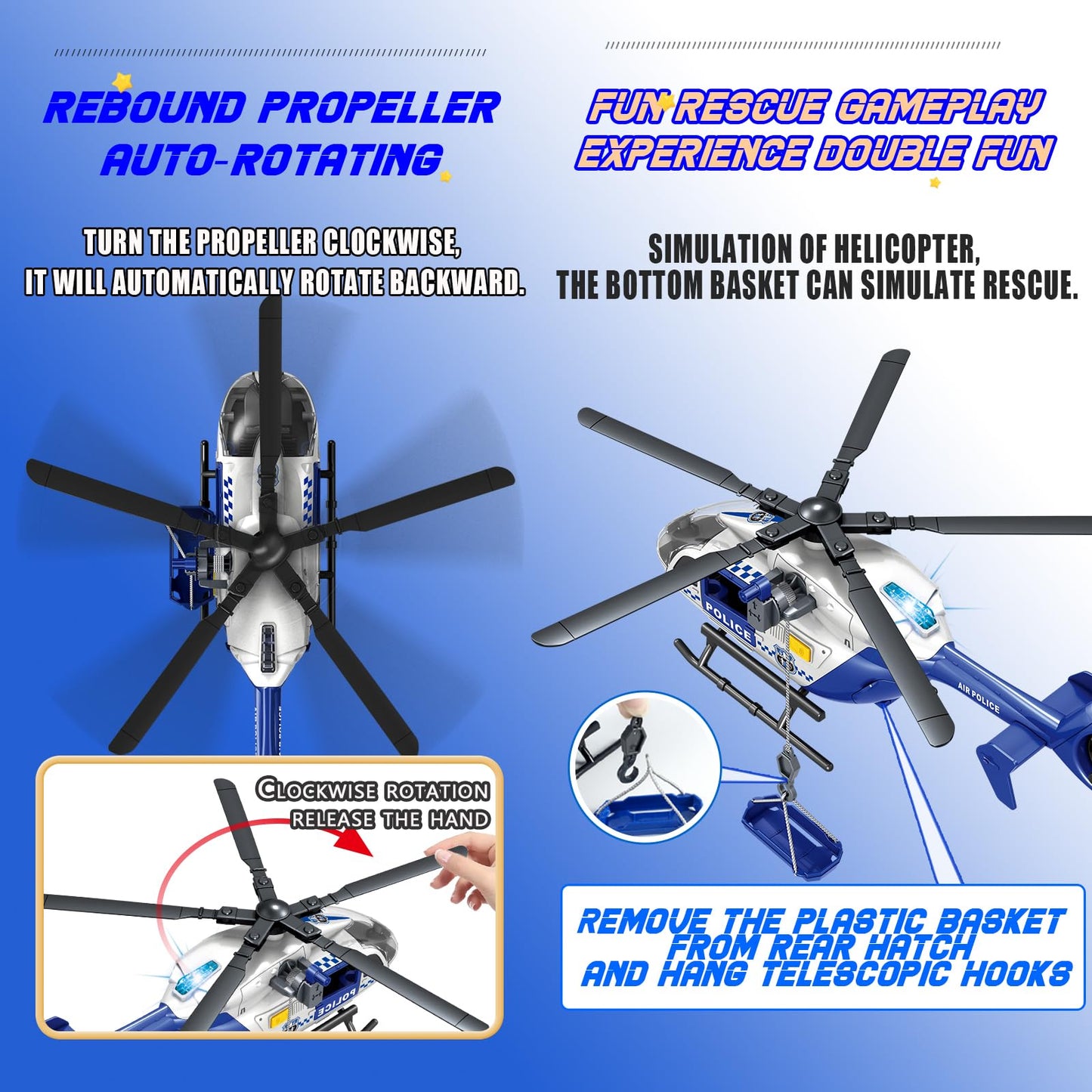 ANJARU Helicopter Toy with Lights and Sound,Simulative Rescue Helicopter Vehicles Toys for Kids Aged 3 and Up,Pull-Back Propeller Army Toys Toddler Kids Boys Gifts (Military Helicopter)