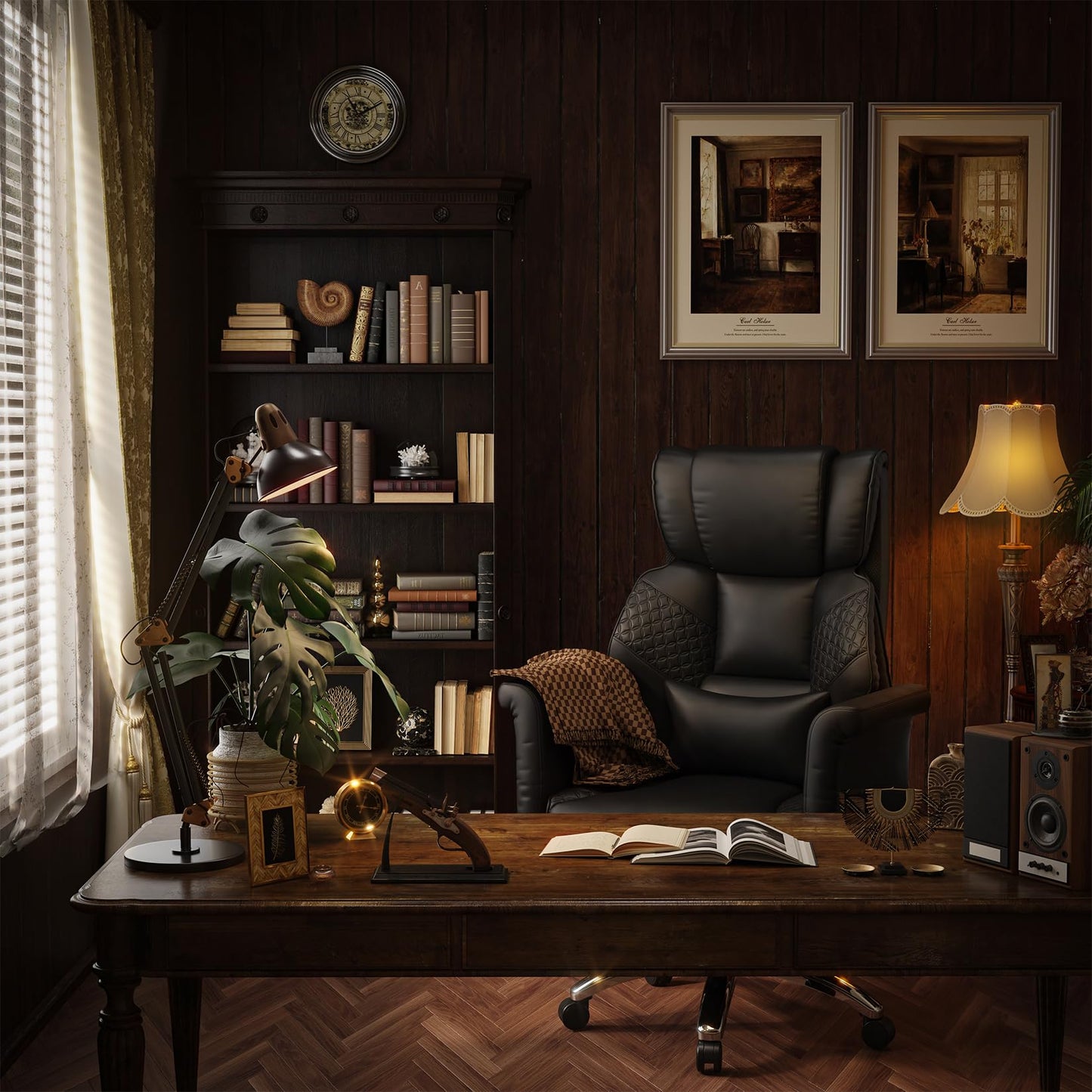 Ergonomic Office Chair with Footrest, Criss Cross Legged Desk Chair with Flip-Up Arms, Wider Thicker Spring Seat, Lumbar Pillow, Pet-Friendly, 500LBS Big and Tall Heavy-Duty Executive Leather Chair