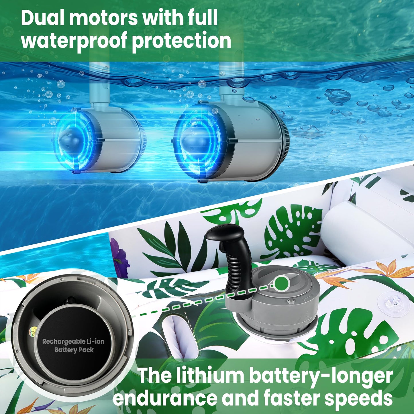 GIGIGO Motorized Pool Float with Canopy, Rechargeable Motorized Lounger for Adults with Dual Motors, Green Lake Floats Adult Size with Cup Holder for Parties, Vacations & Relaxation