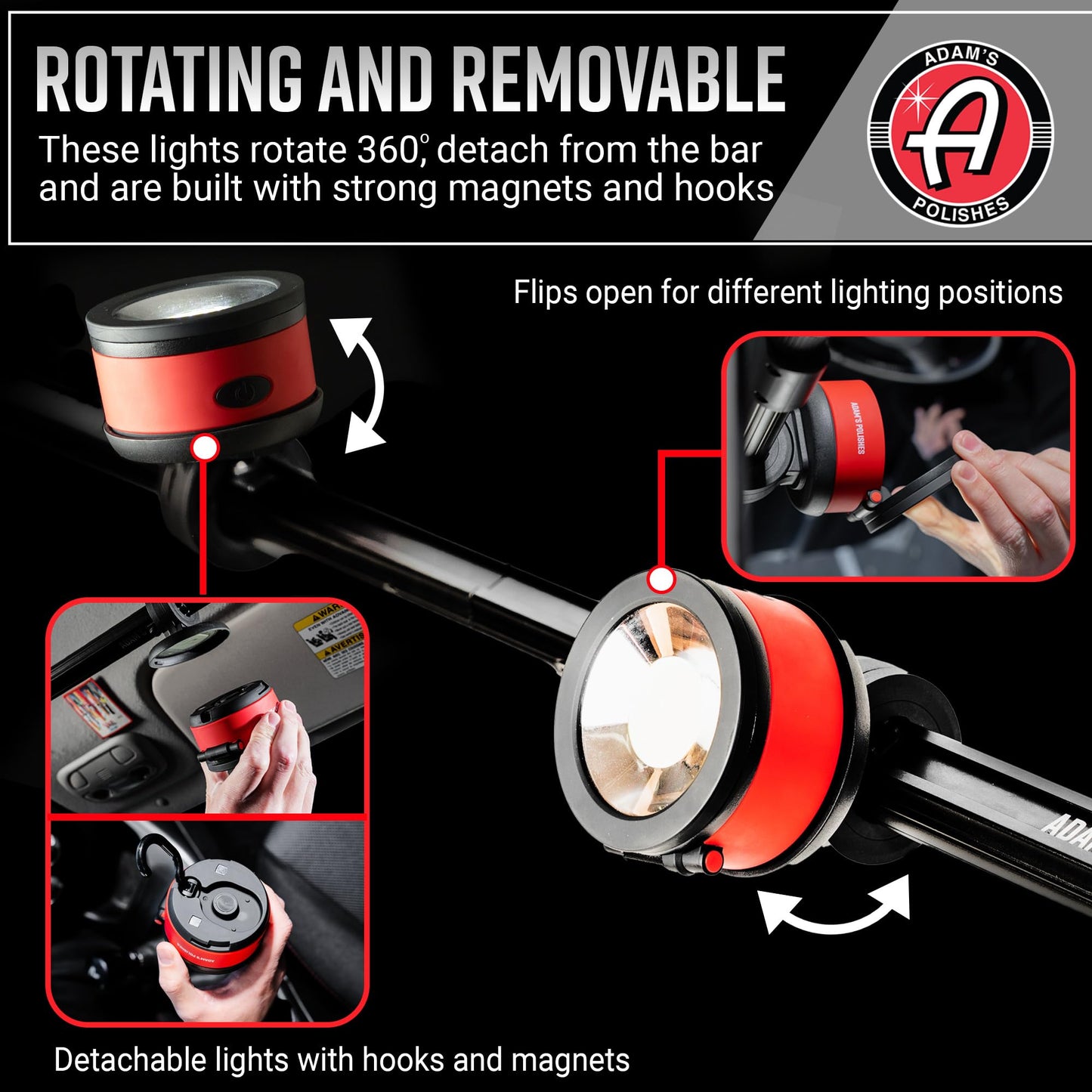 Adam's Interior & Hood Light Bar - Wireless Underhood Work Light for Interior Car Detailing, DIY Job Garage Light for Auto Mechanic Repairs - 6500K LED, Long Lasting & Removable