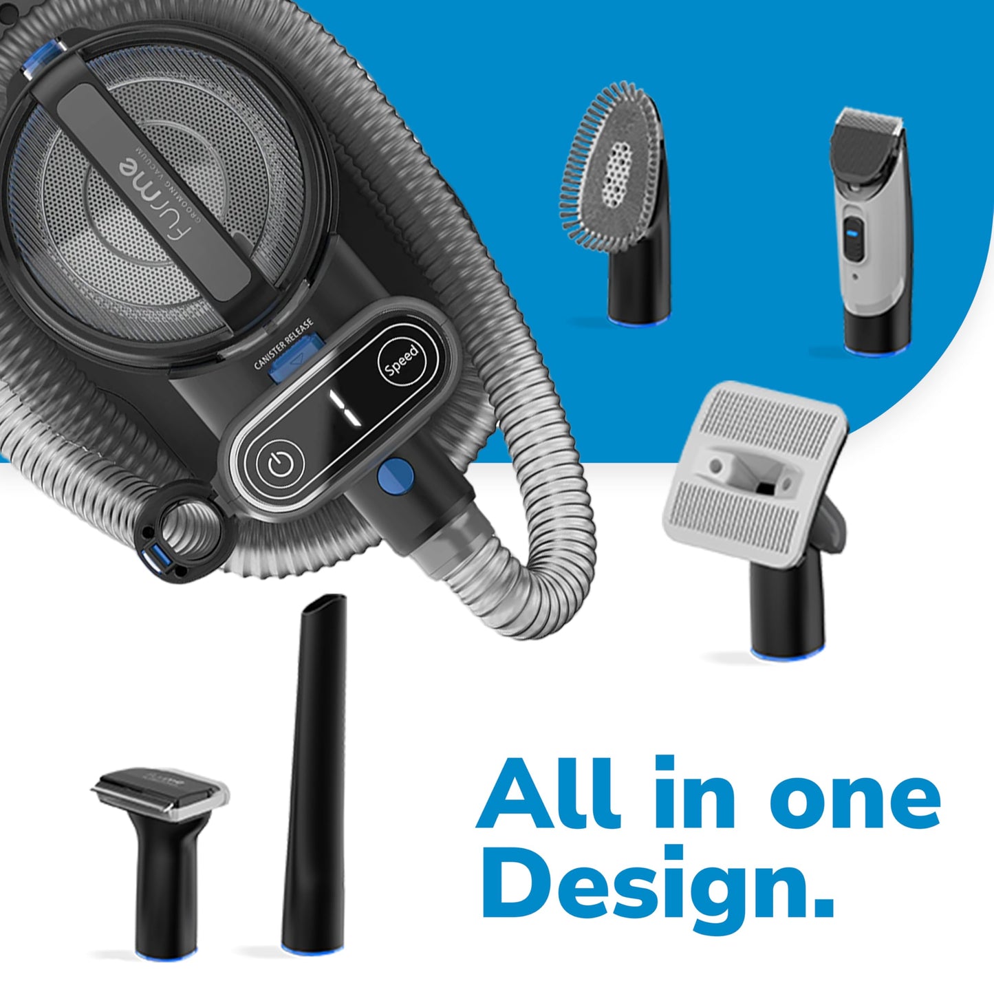 FURME Professional Plus Pet Grooming Vacuum Kit - Cat & Dog Grooming Kit for Easy Pet Care at Home, Quiet & Safe Dog Hair Remover Machine with Brush, Clipper, Shedding & Cleaner Tools & 2L Canister