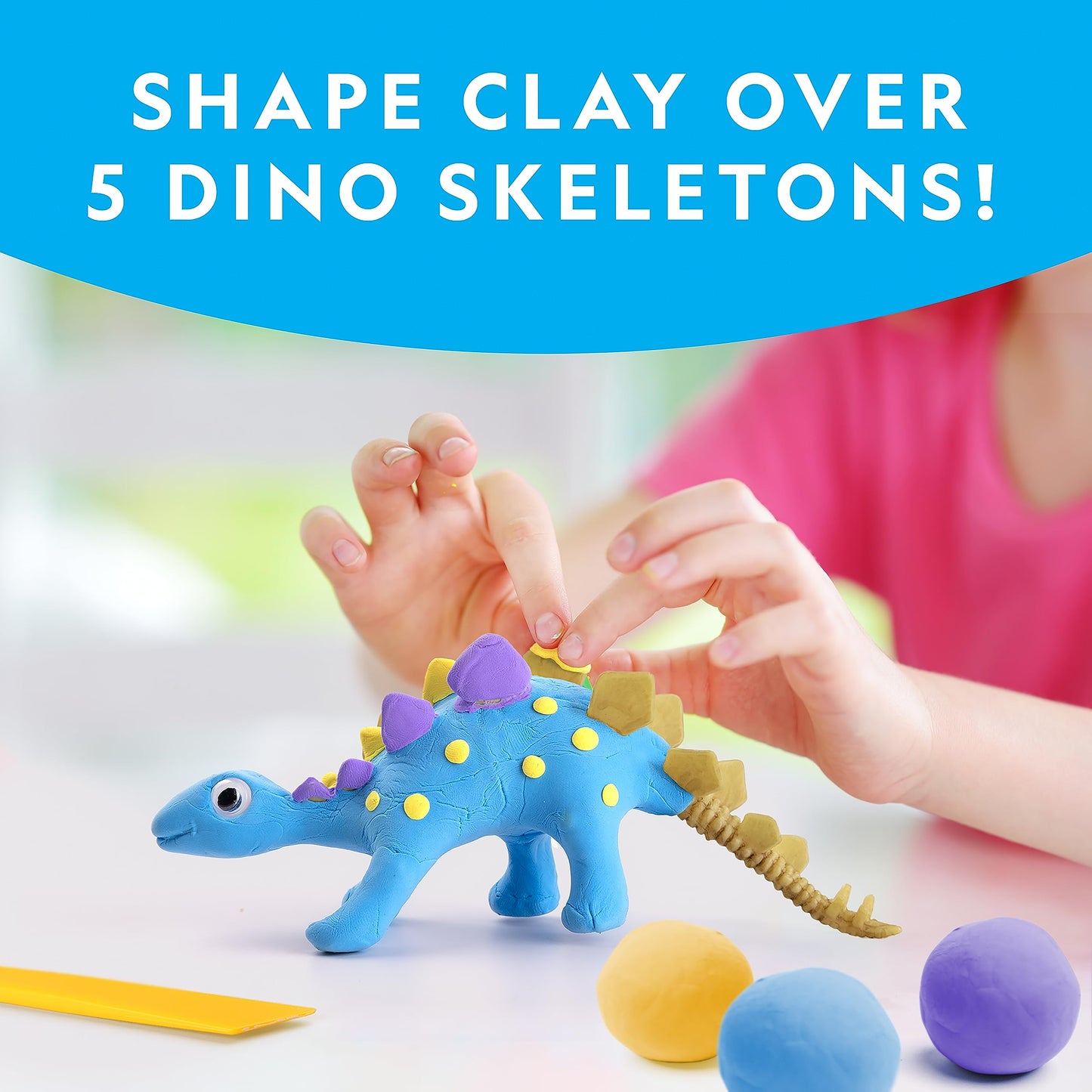 Blue Marble National Geographic Clay Dinosaur Arts & Crafts Kit - Air Dry Clay for Kids with 5 Clay Colors, 5 Dino Skeletons & Googly Eyes, Dinosaur Activity for Girls and Boys Ages 4 5 6 7 8 9 & 10