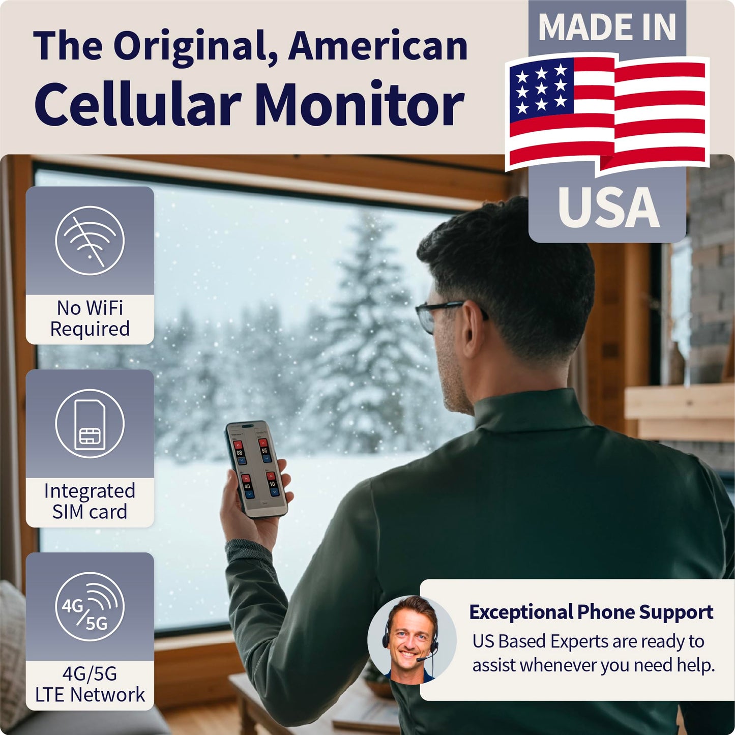 MarCELL Cellular Temperature, Humidity & Power Monitor (Verizon) - Made in The USA - RVs, Pet Safety Monitoring, Second Home Monitoring, Greenhouse Monitoring,- 24/7 Monitoring & Instant Alerts