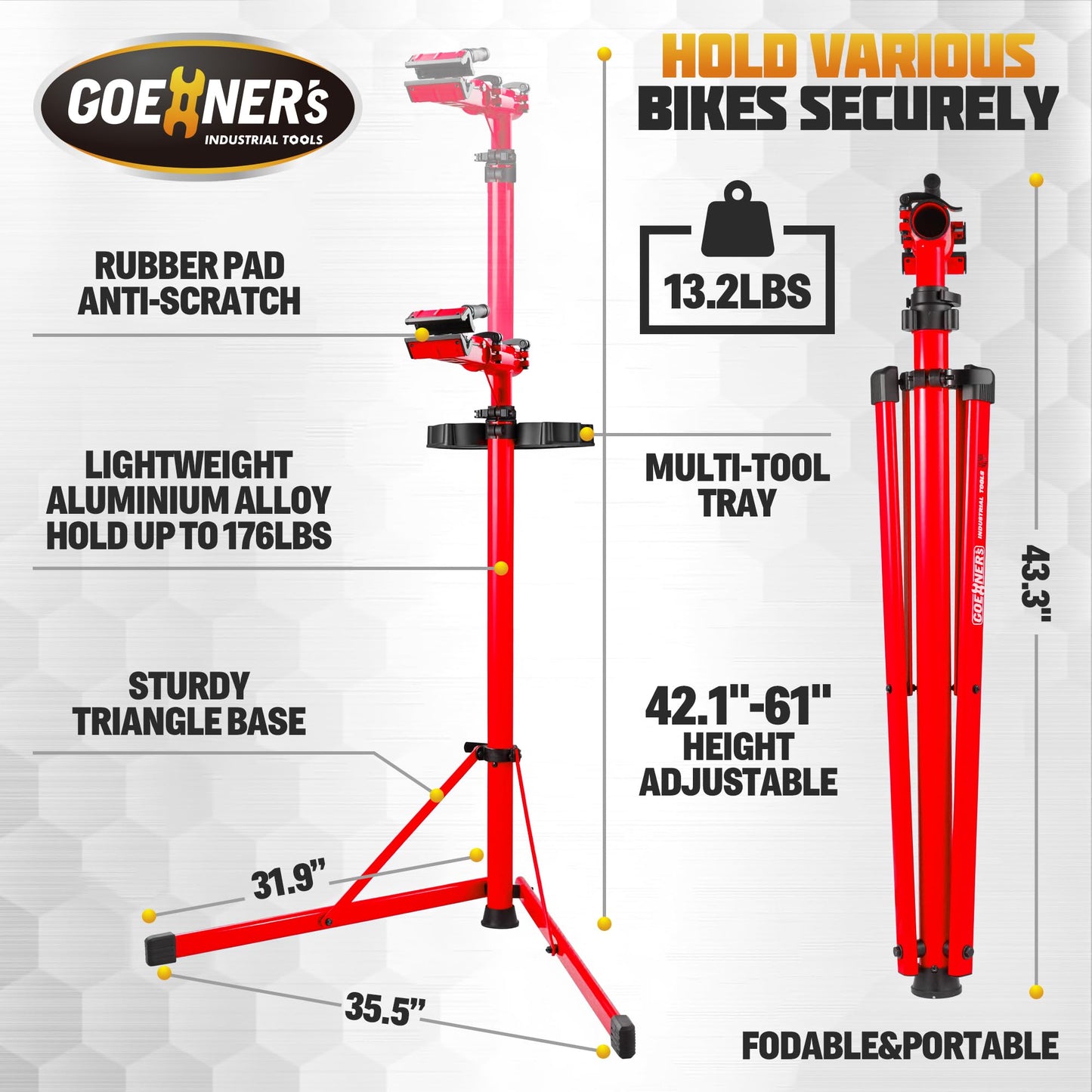 Osluken 2026 Improved Max 176 LBS Bike Repair Stand, Heavy Duty Bike Stand Repair, Portable Bicycle Repair Stand Aluminum Steel Bike Manintenance Stand Workstand for E-bikes, Mountain Bikes, Road Bikes, MTB, RB-Red