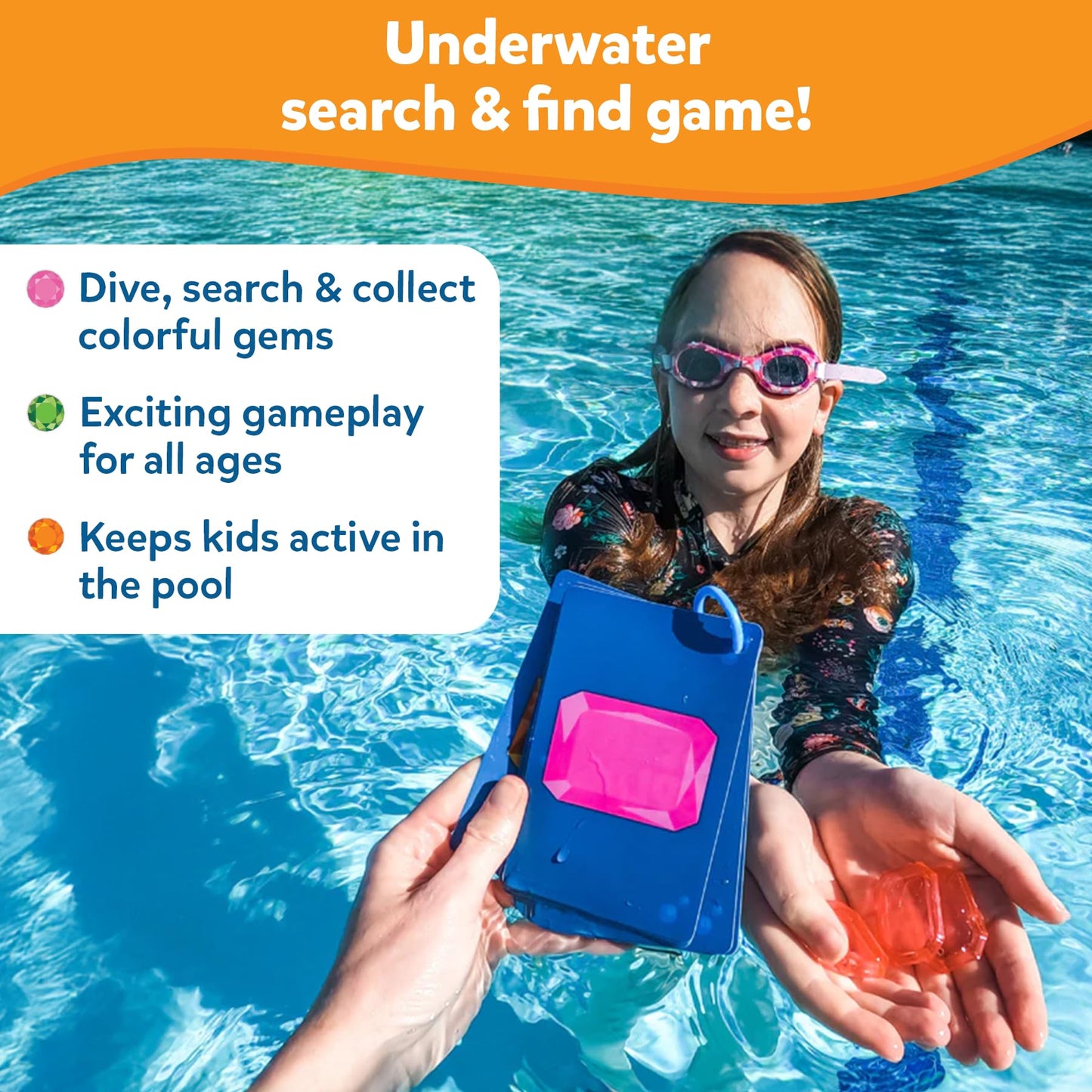 Skillmatics Pool Toys - Seek & Splash, Search & Find Water Game, Swimming Pool Dive Toy for Kids, Summer Fun & Gifts for Boys & Girls Ages 6, 7, 8, 9, 10, 11 & Up, Includes 64 Colorful Gems