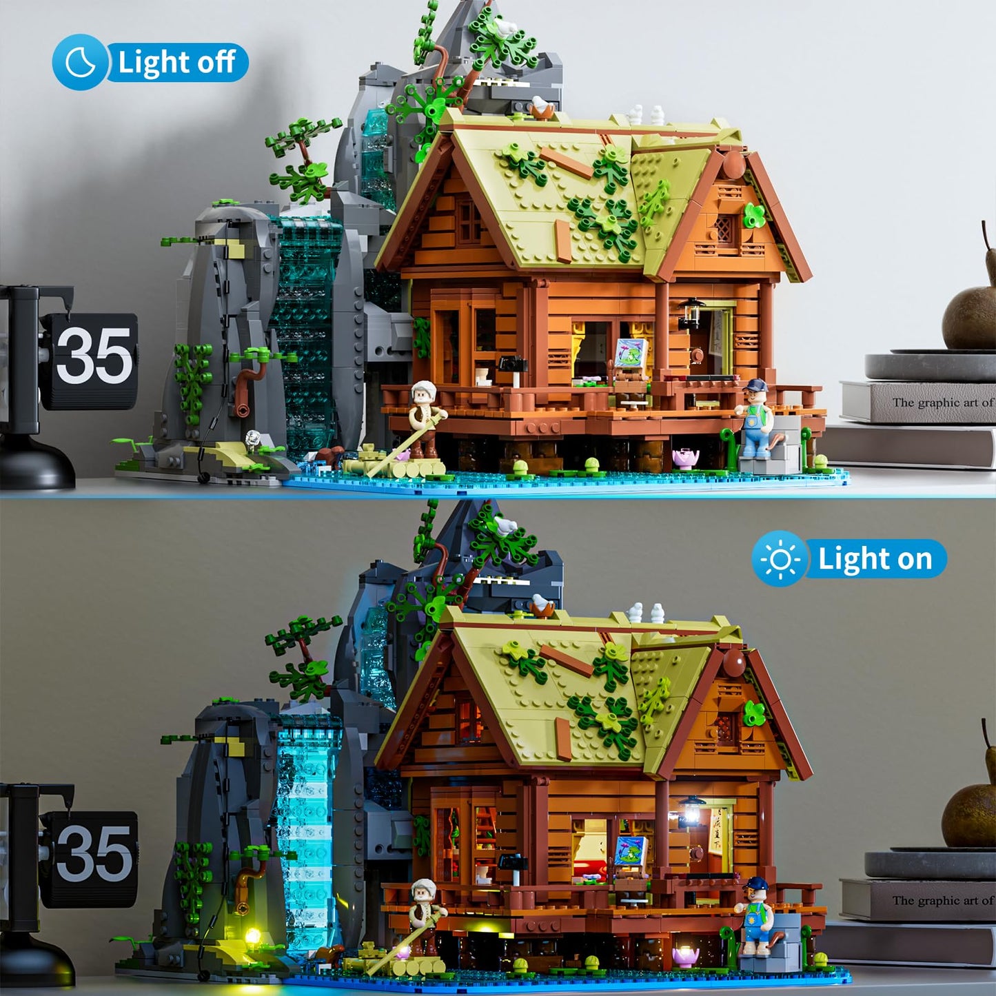 Lumibricks Waterfall-Cabin Lighting Building-Bricks Set - 2539 Pcs Retro Waterfall House Collection LED Light Set for Adults and Retro House Architecture Building Collectors