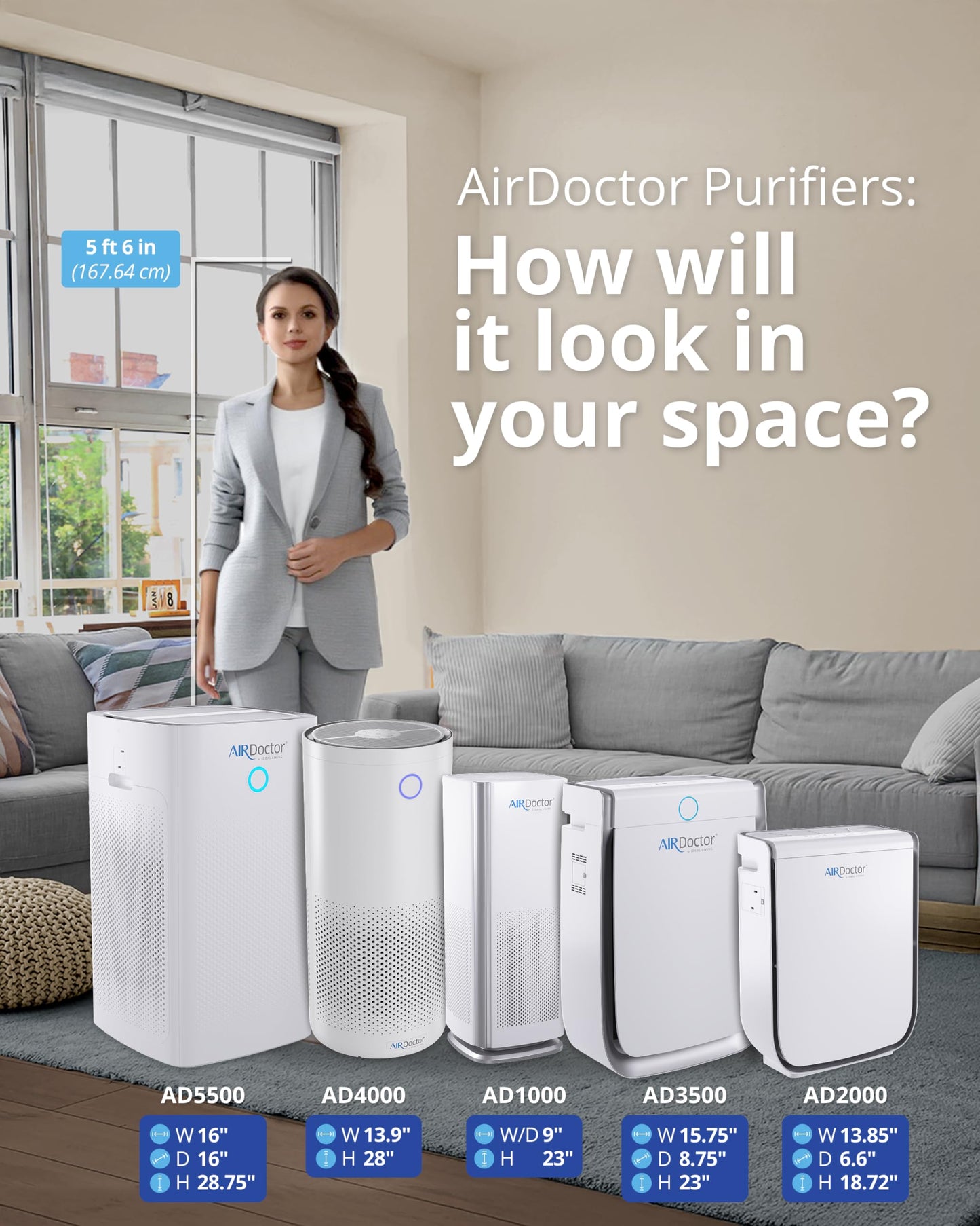 AIRDOCTOR AD1000 HEPA Air Purifier | Perfect for Guest Rooms, Kids' Bedrooms and Home Offices | Circulates the Air in 285 sq. ft. 4x/hour