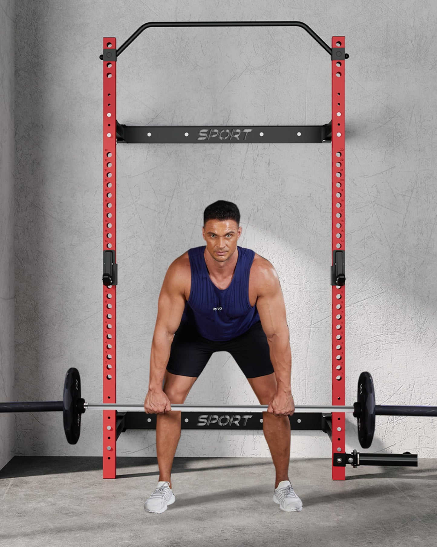 Folding Squat Rack for Home Gym, 1000 LB Capacity Wall Mounted Power Rack with Pull Up Bar, J Hooks and More Attachments, 2.36" x 2.36" Space Saving Multifunction Power Cage, Black/Red