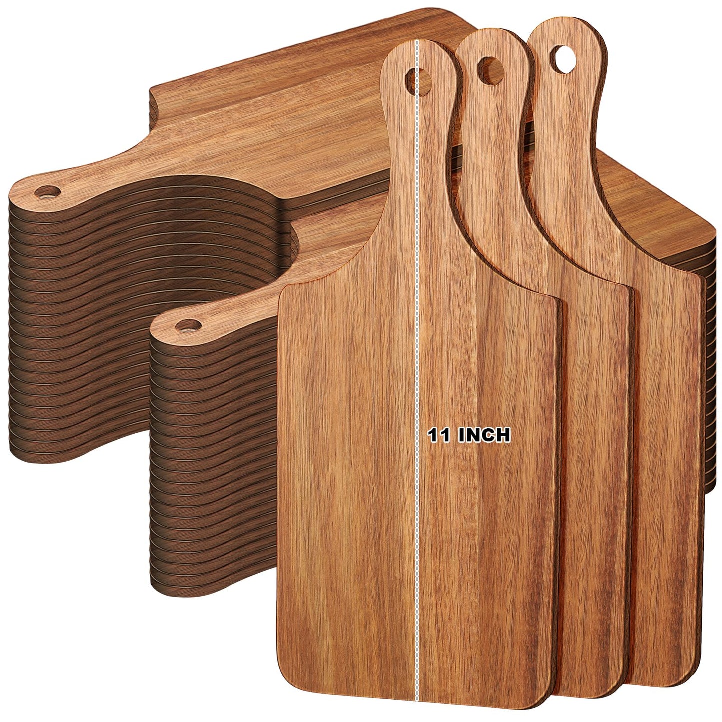 Zubebe 50 Pcs Mini Charcuterie Boards Bulk, 11 x 5 Inch Wooden Cutting Board with Handle Thick 0.31" Blank Boards for Laser Engraving, Wedding Favors Bridal Shower Party Gifts (Acacia)