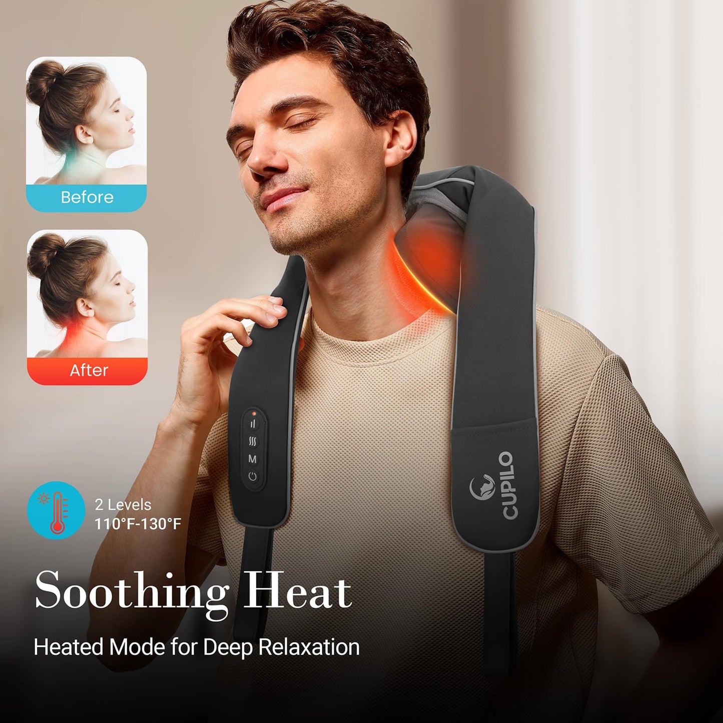 CuPiLo Cordless Neck Massager for Pain Relief - FSA Eligible HSA,2025 Upgraded Shiatsu Shoulder Back Massage with Wireless Remote Control,6D Deep Tissue Massage Pillow with Heat,Gift for Her,Him