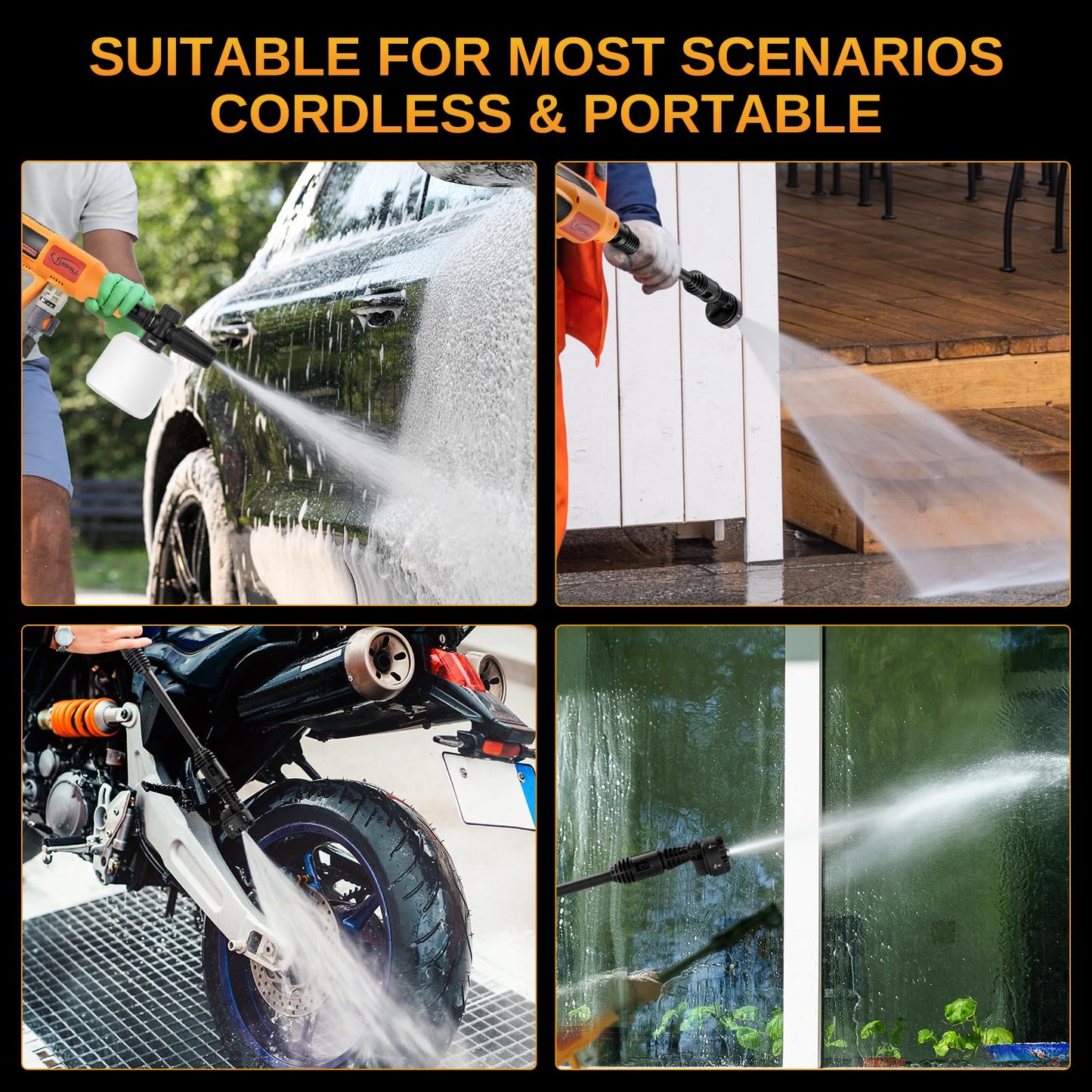 Cordless Pressure Washer Battery Bowered 1060 PSI Compatible with Makita Battery, Portable Power Washer for Cars 5000mAh Brushless Motor & 2.5 GPM High-Pressure Washer, 6-in-1 Nozzle, LCD Screen