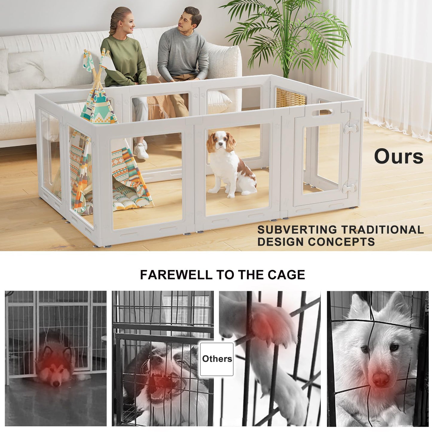 Clear Acrylic Dog Playpen with Door,23.6" Puppy Playpen,Easy Assemble Pet Fence,10-Panel for Puppies/Small Dog Play Pen Indoor (White, 23.6 Inch-H, 10 Panel)