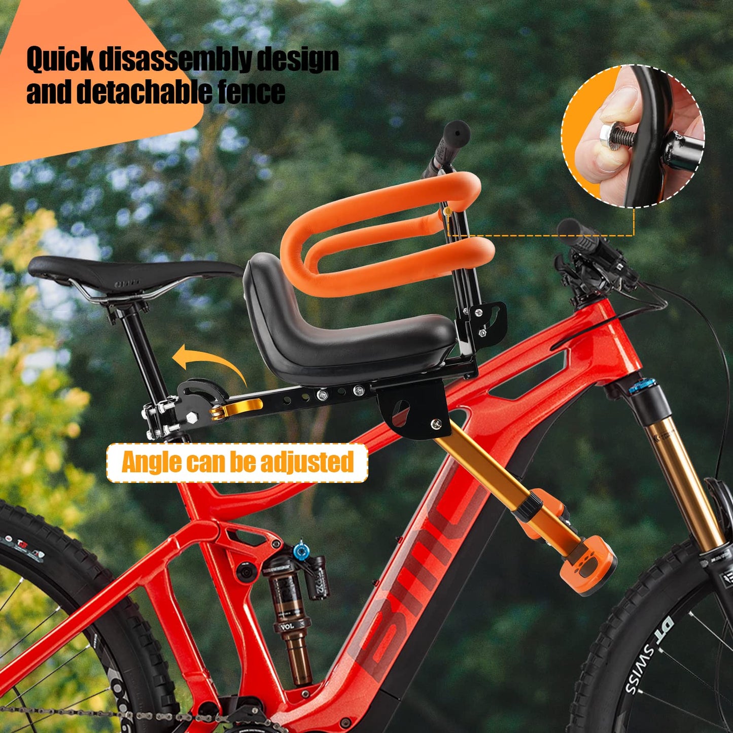 XIEEIX Front Mounted Child Bike Seat, Kids Bike Seat with Guardrail, High Seat Cushion Backrest Mountain Bike Child Bike Seat, Bicycle Child Safety Seat for Children from 1 to 3 Years Old