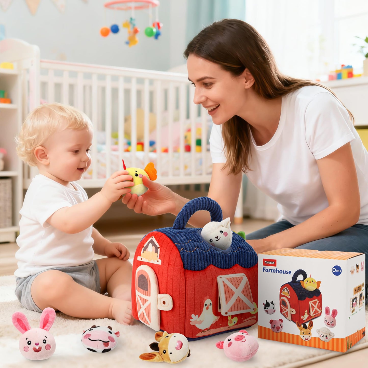 Baby Toys 6-12 Months, Montessori Sensory Barn Toys for Babies 3-6 7 8 9 10 12 18 Months, Stuffed Farm Animal Toys for Toddlers 1-3, Infant Toys Christmas Gifts for 1 2 Year Old Boys Girls