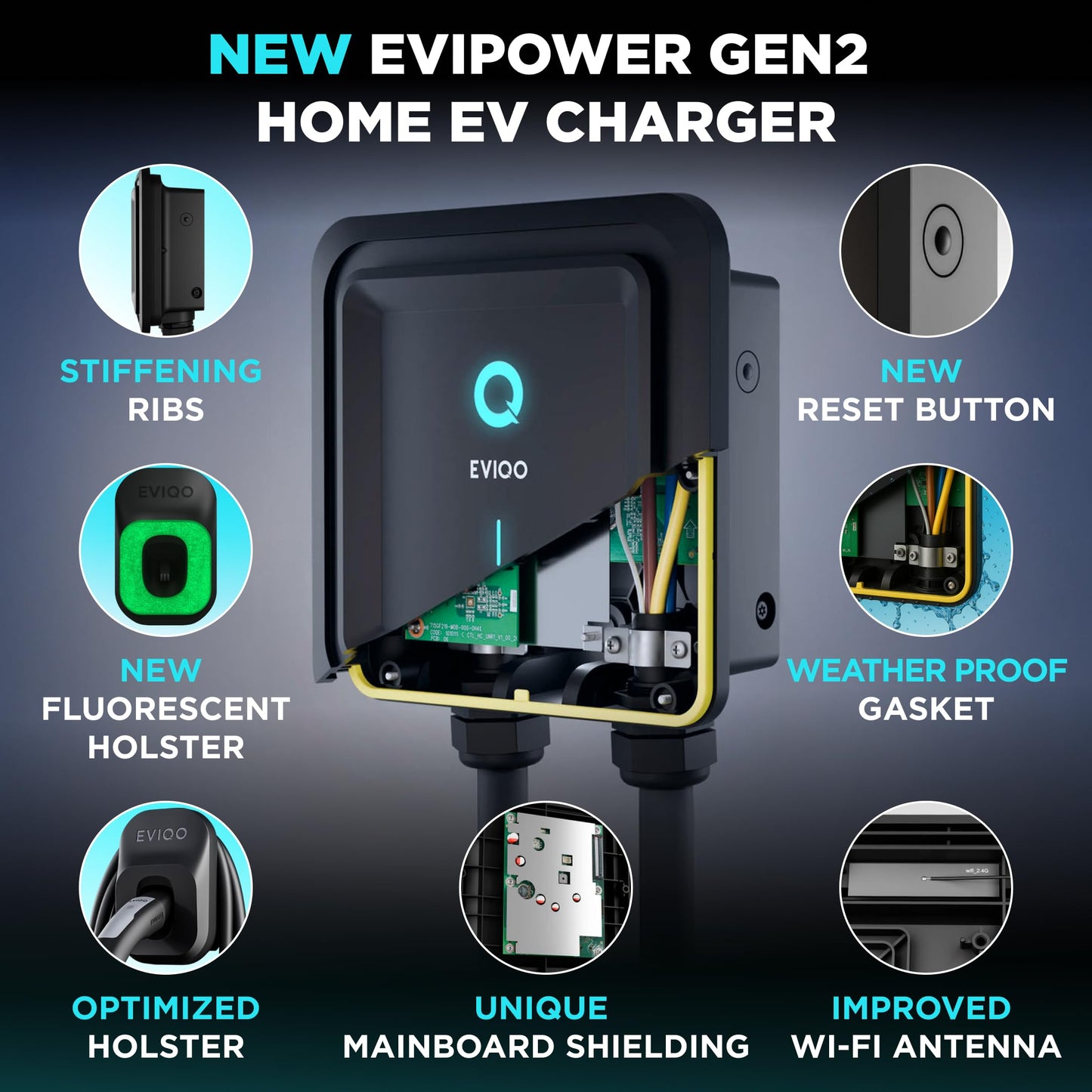 EVIQO NACS Charger for Tesla 40 Amp Plug-in Level 2 EV Charger w NEMA 14-50 Plug, Wall EV Charger Level 2, 25ft Cable, WiFi (2.4 GHz) Smart App - Weatherproof, Outdoor (IP66,NEMA 4) UL, ETL Certified