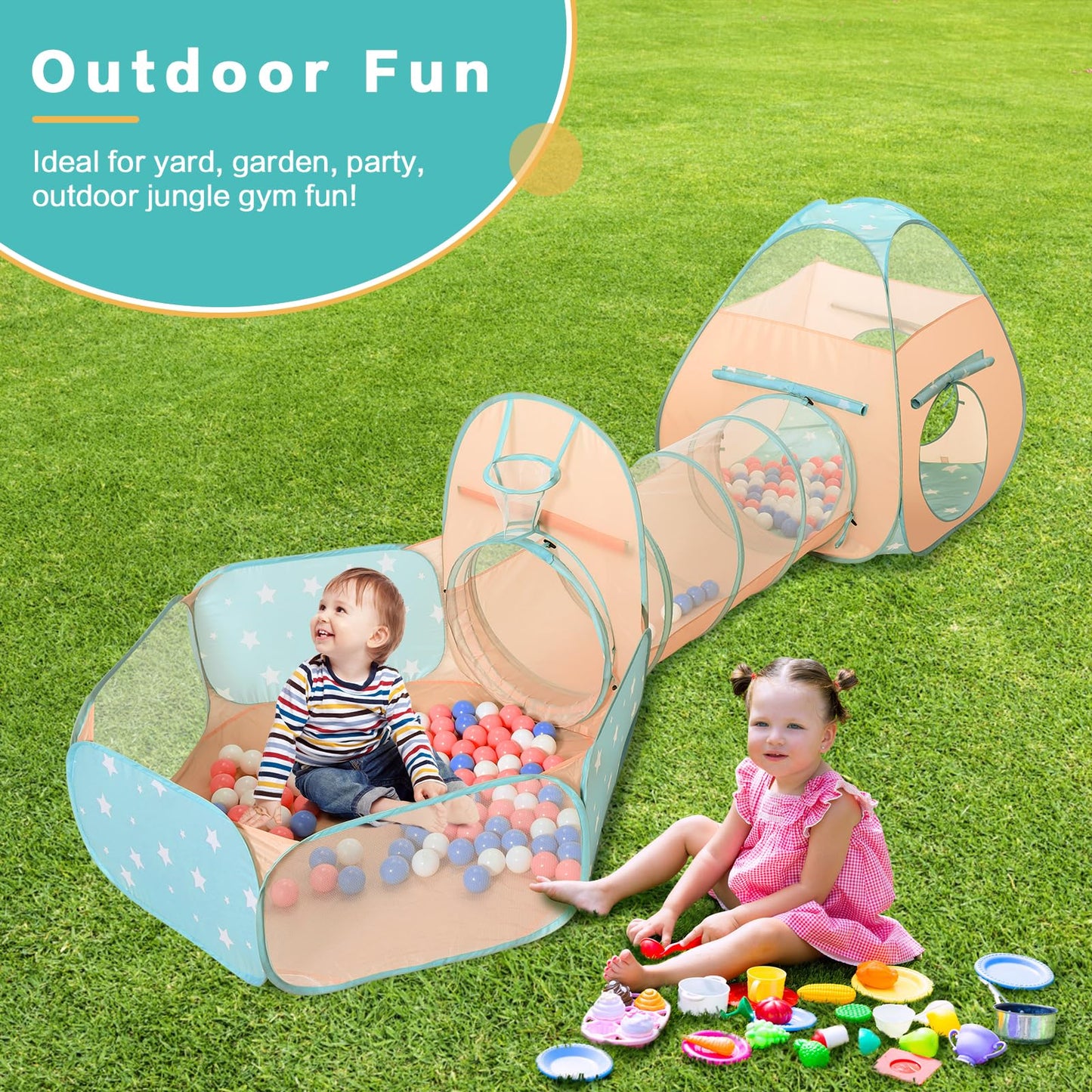 SISTICKER 3 in 1 Kids Play Tent with Baby Ball Pit and Play Tunnel, Toddler Climbing Toys for Boys, Girls, Babies, Indoor Outdoor Pop Up Playhouse Tunnel Toys (Balls NOT Included)