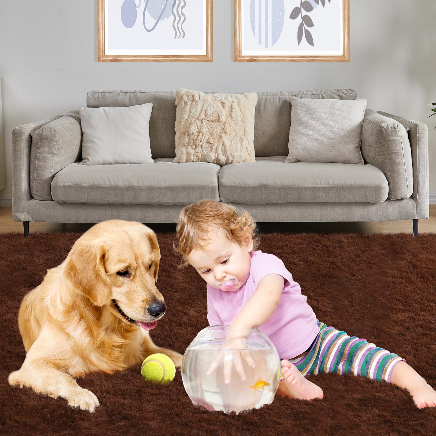 Puremy Luxury 3x5 Area Rug, Ultra Soft Rugs for Living Room, Plush Carpet Rugs for Bedroom, Non-Slip Indoor Rug for Nursery, Study Room, Playroom, Home Decor, Brown