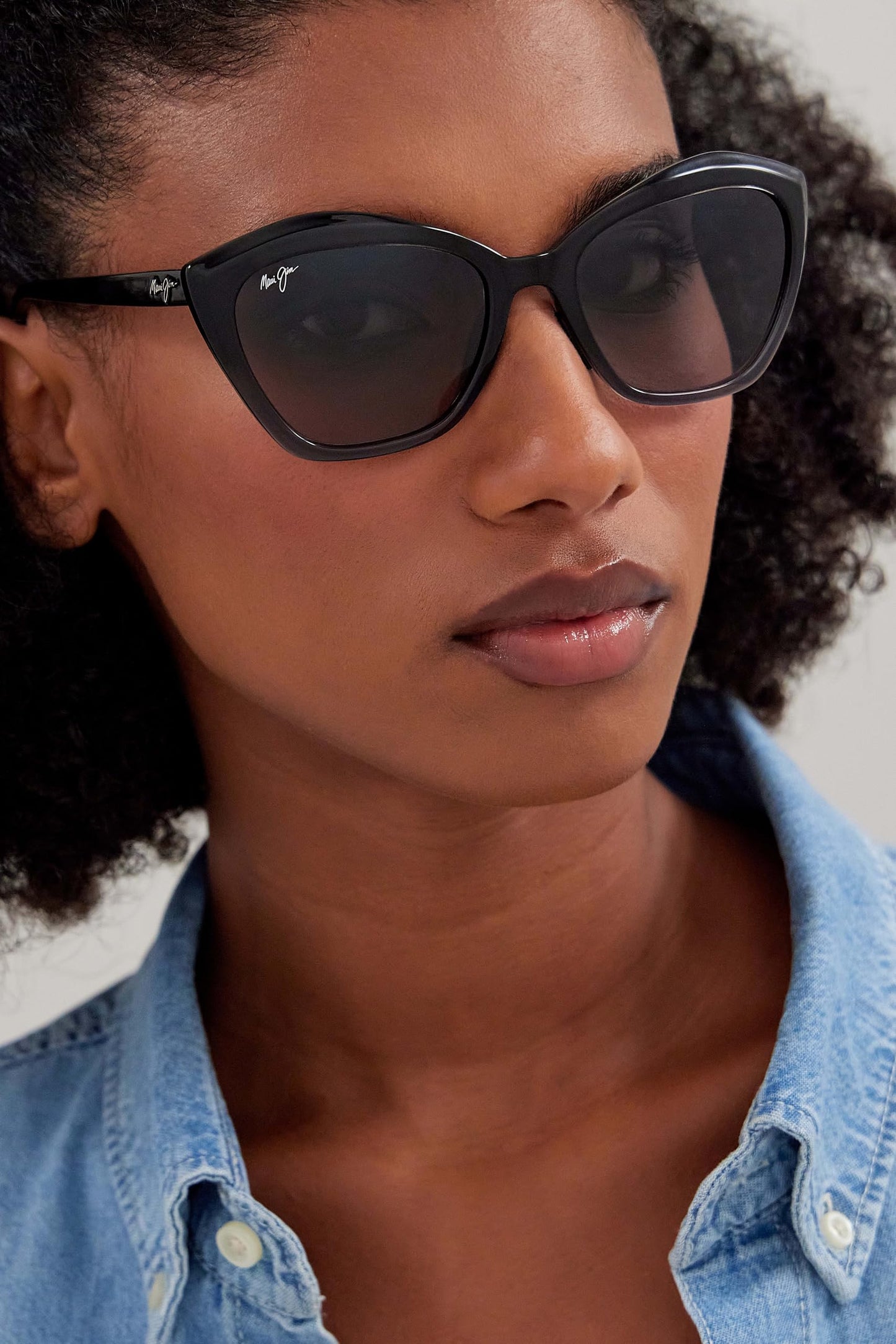 Maui Jim Women's Lotus Polarized Cat Eye Sunglasses, Gloss Black Fade/Neutral Grey, Medium