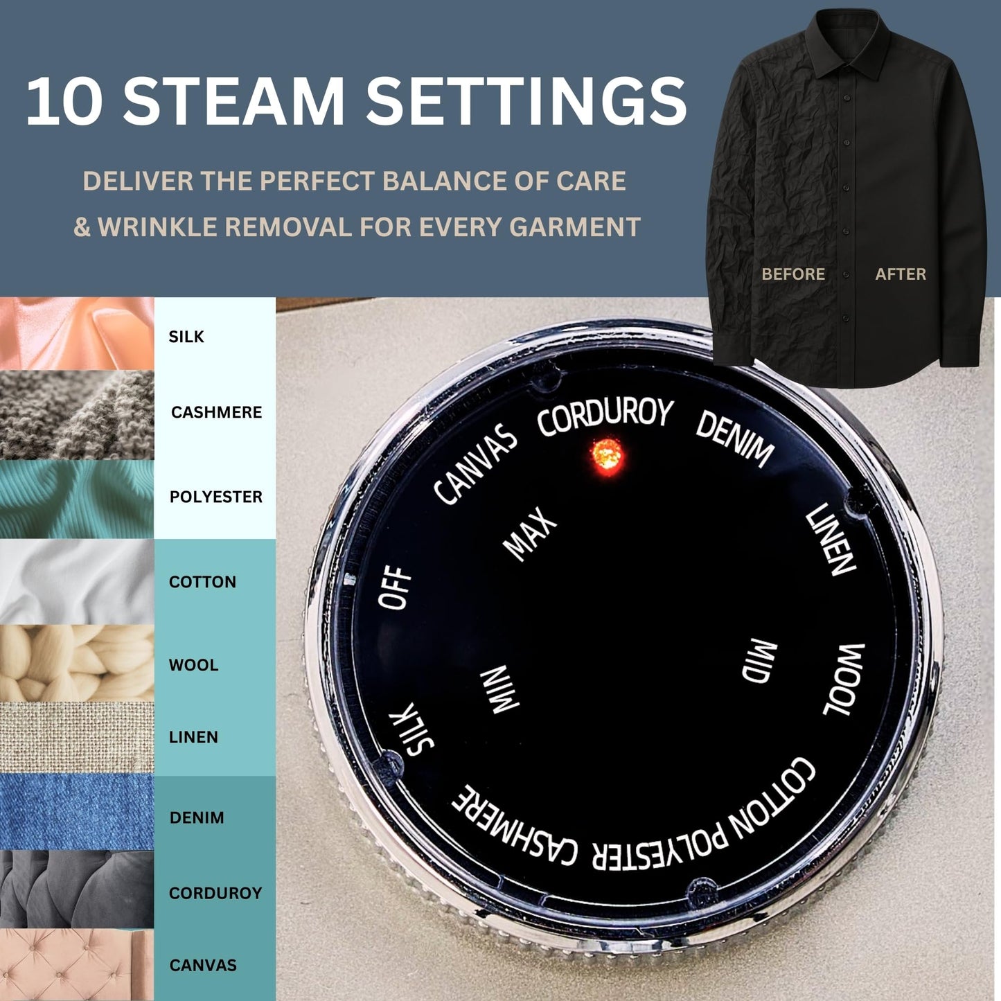 True & Tidy Luxury Standing Garment Steamer with 10 Steam Settings, Smart Auto Shut-Off 1800 Watt Powerful Clothes Steamer, Fast Heat Up, Wrinkle Removal for Home and Business Use