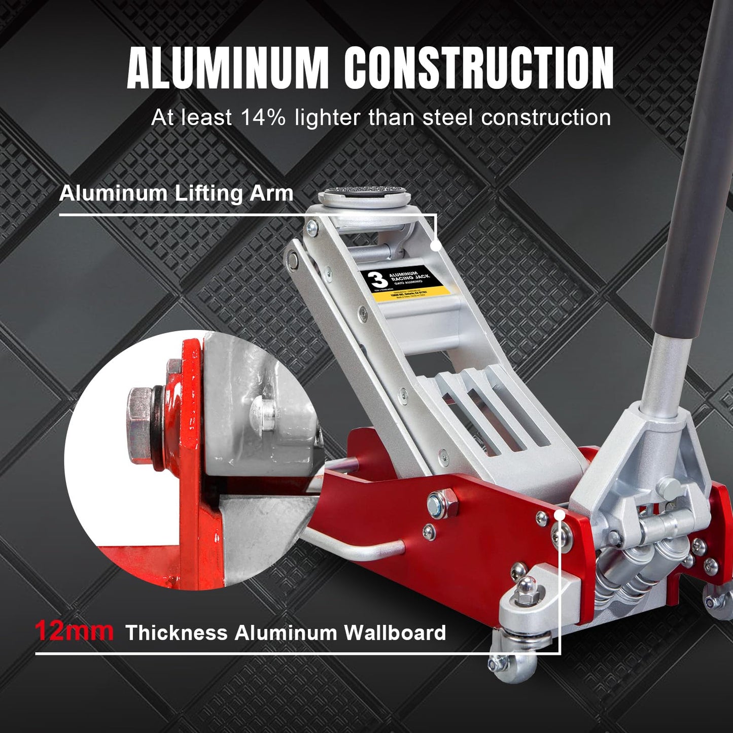 Big RED Floor Jack 3 Ton,Full Aluminum Ultra Lightweight Low Profile Car Jack with Dual Piston Quick Lift Pump,Hydraulic Racing Floor Jack for Vehicle,6,000 lb Capacity,Red