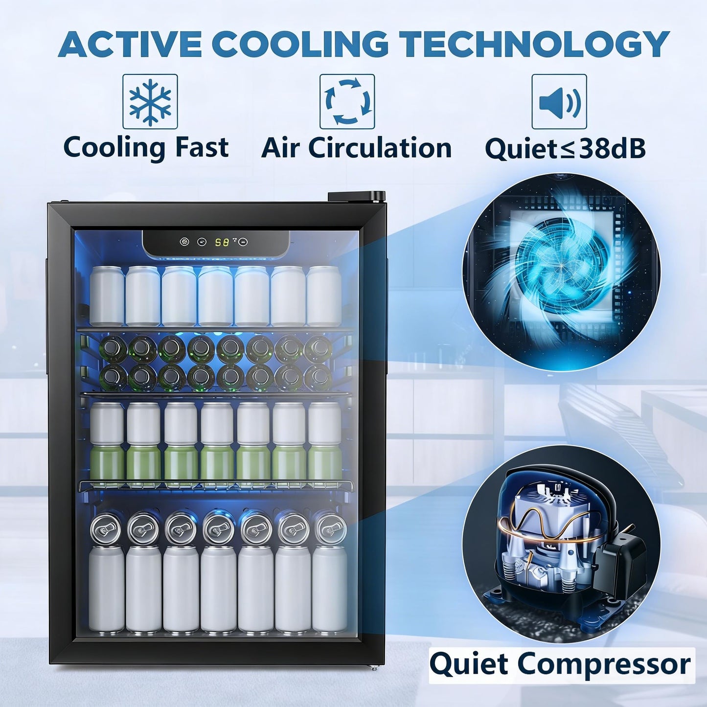 Electactic 95 Cans Beverage Refrigerator, 26 Bottle Mini Fridge, 2.7 cu.ft Drink Fridge Digital Temperature Control for Bottled Beer, Soda,Water