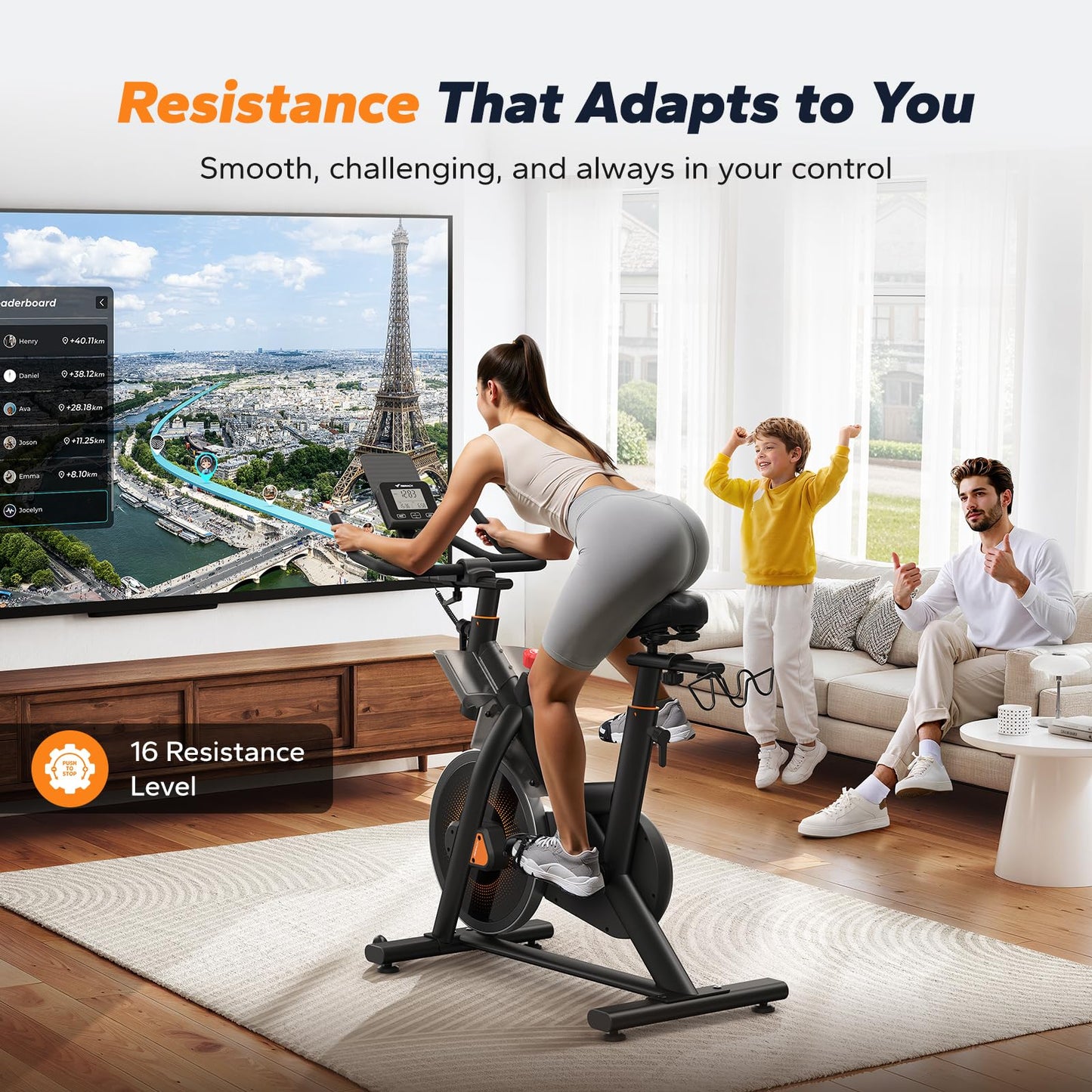 Merach Magnetic Exercise Bike, Indoor Cycling Bike with Self-Developed App, 350 LBS Weight Capacity, Comfortable Seat Cushion & Tablet Mount, Stationary Bike for Home Gym Fitness