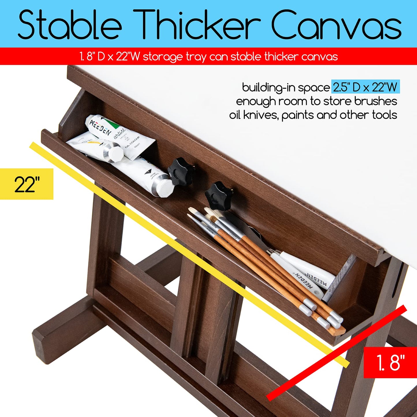 MEEDEN Heavy Duty H-Frame Studio Easel Stand, Large Adjustable Solid Beech Wood Artist Easel for Painting, Holds Canvases up to 78" with Storage Tray- Walnut