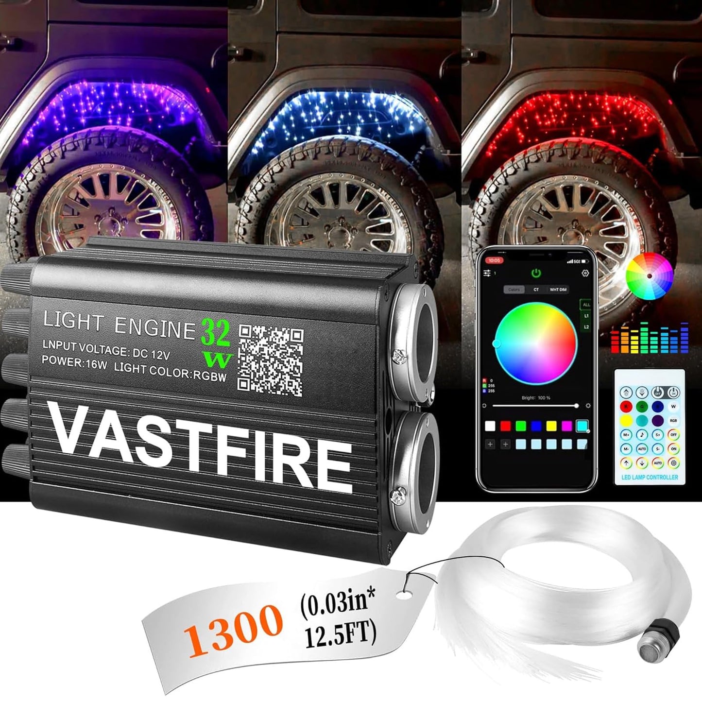 VASTFIRE Starlight Headliner Kit – 1300pcs Twinkle Meteor Fiber Optic Star Lights for Car, Bluetooth APP & Remote Control, RGBW Color Changing, DIY Interior Roof Ceiling Light, Sound Sync LED Kit