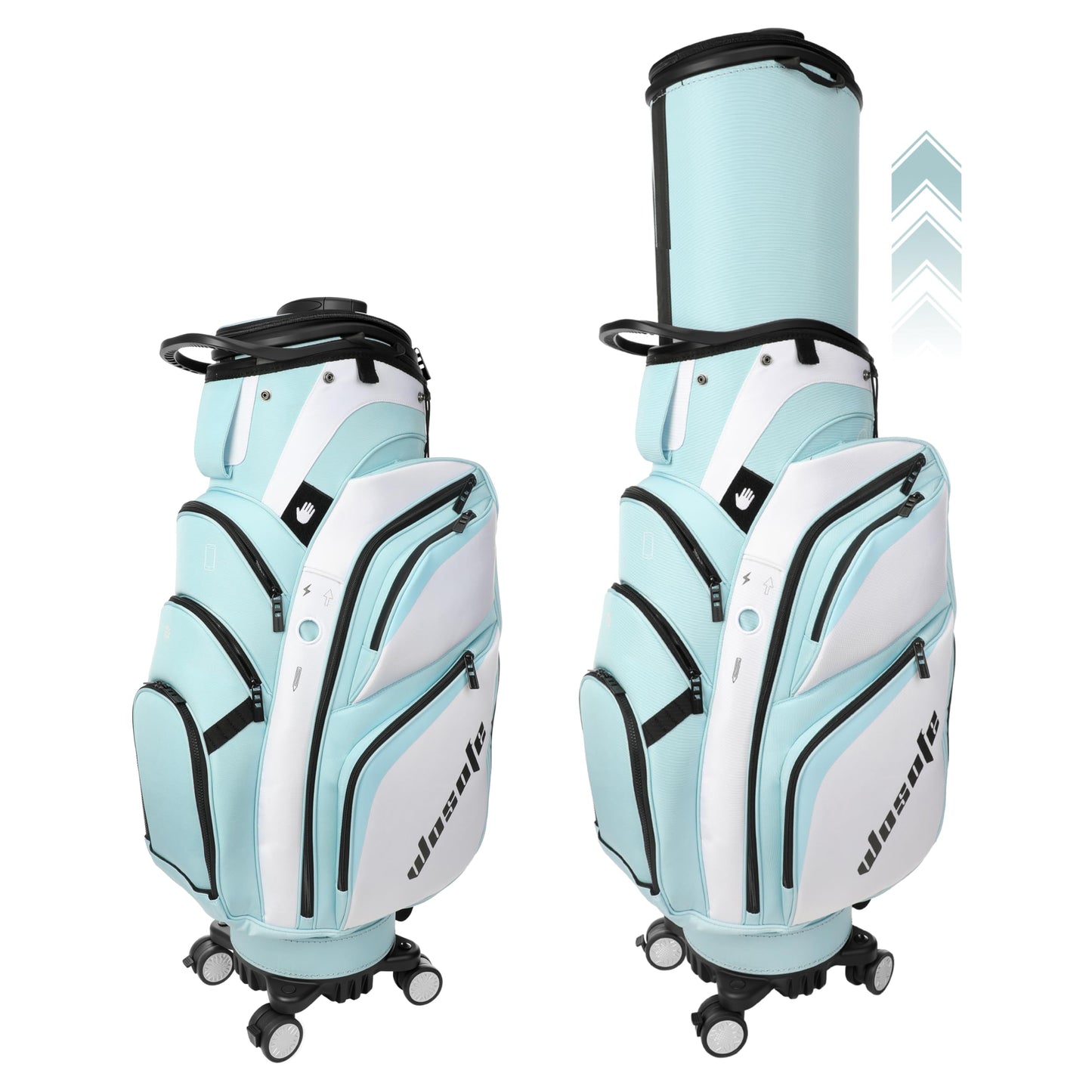 Lightweight Golf Travel Bag with Wheels for Vacation, Retractable Hard Top Club Protector, 14-Way Cart Bag with Insulated Cooler Pocket - Sky Blue & White