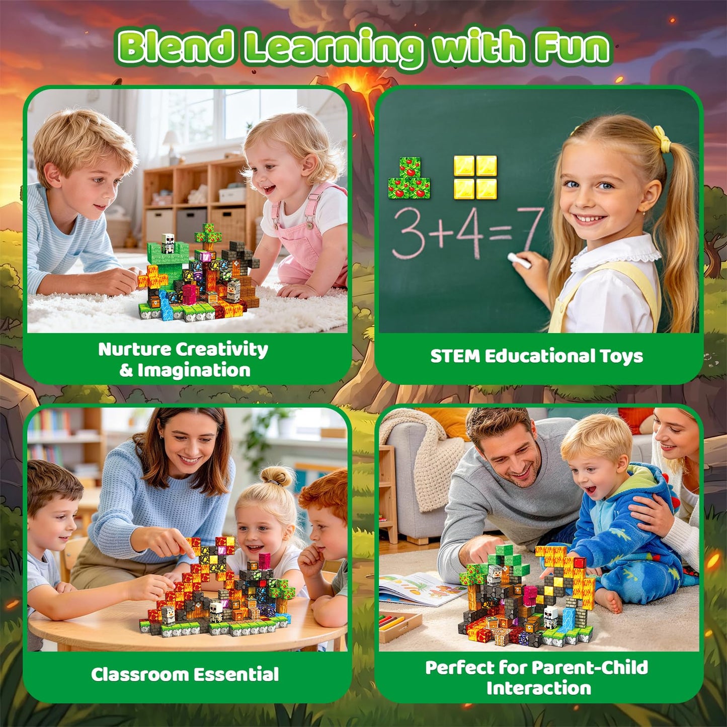 Tasalia 200PCS Magnetic Building Blocks for Kids Ages 3+, 0.8 Inch Magnetic Blocks, Magnetic Cubes Toys, STEM Educational Stacking Blocks for Boys Girls, Perfect Holiday Birthday Gift(Volcano Sword)