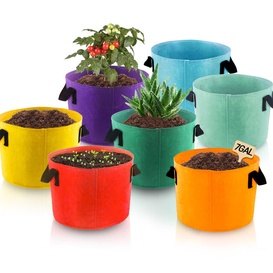 7-Gallon Fabric Grow Bags (7 Pack of Mix Colors) with Handles for Potato Tomato Flower and Vegetables