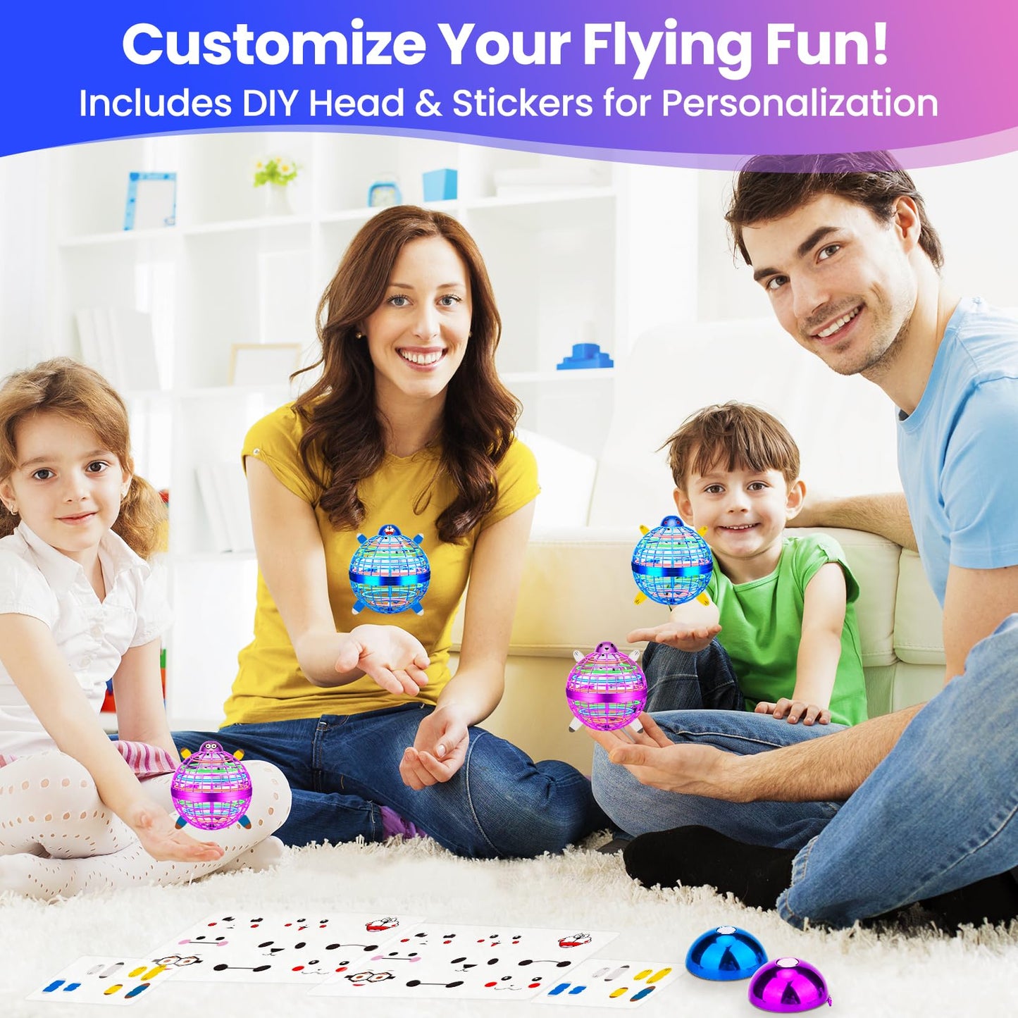 NWLAEWR Flying Orb Ball Toy, Hand Controlled Hover Ball with LED Lights, 360° Rotating Boomerang Globe, Mini Drone Spinner for Kids, Ideal Birthday & Festival Gift for Boys Girls, 2 Pack - Blue&Purple