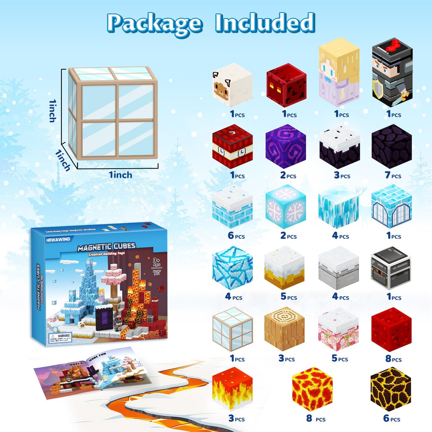 Hiwawind Magnetic Blocks Set, Ice Princess Castle & Lava Realm Fantasy World Building Toys, STEM Montessori Toys for 3 4 5 6 7 8 Year Old Boys Girls, Creative Birthday Gifts for Kids