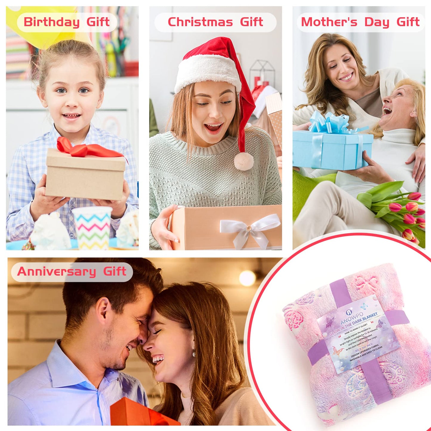 Anowpo Glow in The Dark Blanket Butterfly Gifts for Girls, Soft Blanket 3 4 5 6 7 8 9 10 11 12 Year Old Girl Gifts, Toddler Girls Toys Age 6-8,Grandkids Teens for Christmas Birthday Gifts, 50x60