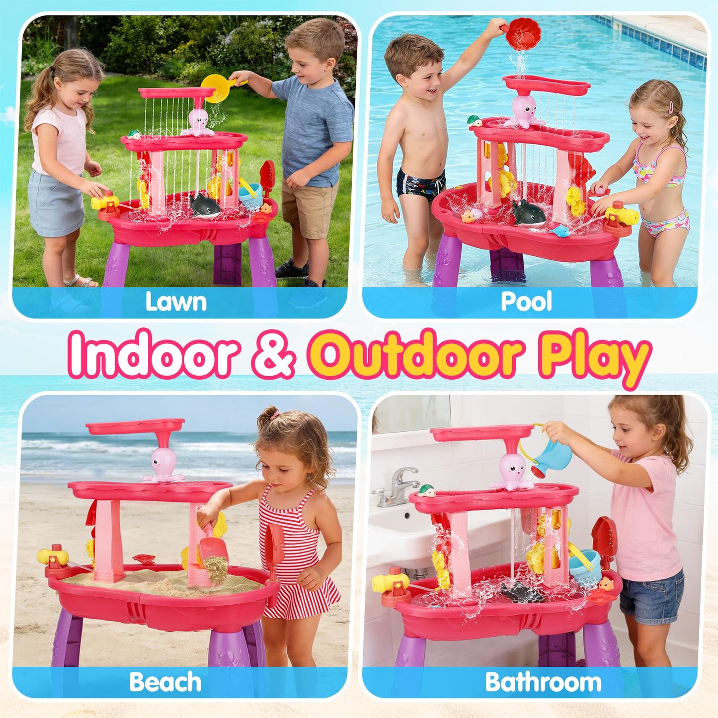 2026 Water Table for Toddlers 1-3 3-5 with Pump, 3-Tier Outdoor Sand Water Play Table Toys for Kids Ages 4-8 Outside Activity Sensory Summer Beach Pool Backyard Splash Pond Toys for Boys Girls Gifts