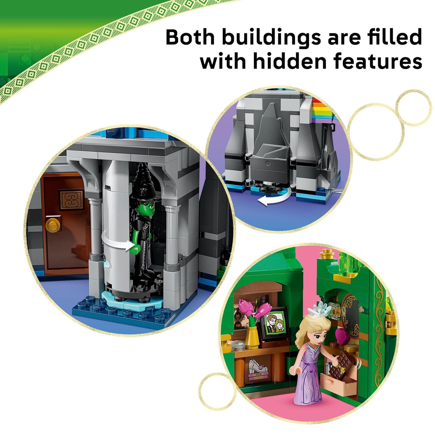 LEGO Wicked Emerald City & Kiamo Ko Castle Building Toy - Elphaba & Glinda Toy Figures, 2 Buildable Playsets, & Flying Monkey Minifigure for Kids, Ages 9+ - Wicked Merch Gift for Girls & Boys - 75689