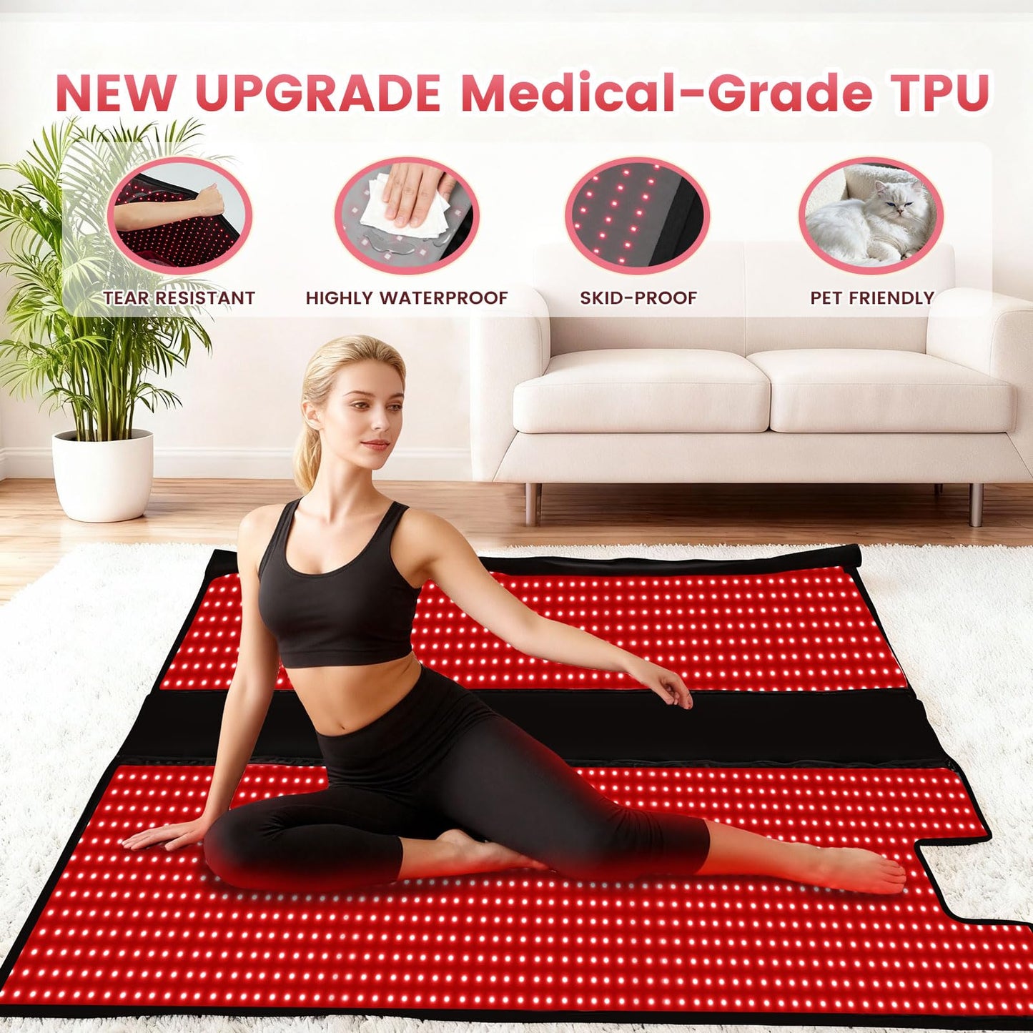 71"x32" Medical-Grade TPU Red Light Therapy Mat for Full Body Pain Relief, Dual Wavelength Infrared Red Light Blanket with 2,520 (660nm & 850nm) LEDs for Home Use