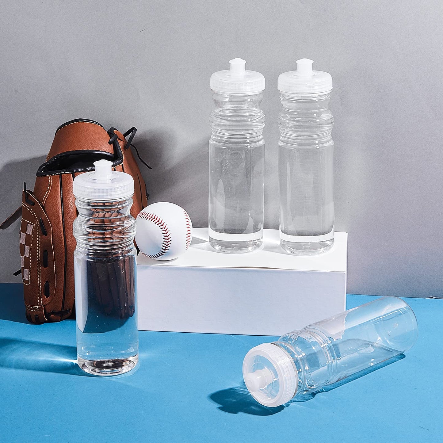 48 Pack 25 Oz Sports Water Bottles Clear Water Bottles Plastic Bulk Reusable Water Bottles, Pull Top Leakproof Drink Spout for DIY Customization Fitness Hiking Cycling Gym Workout Business Branding