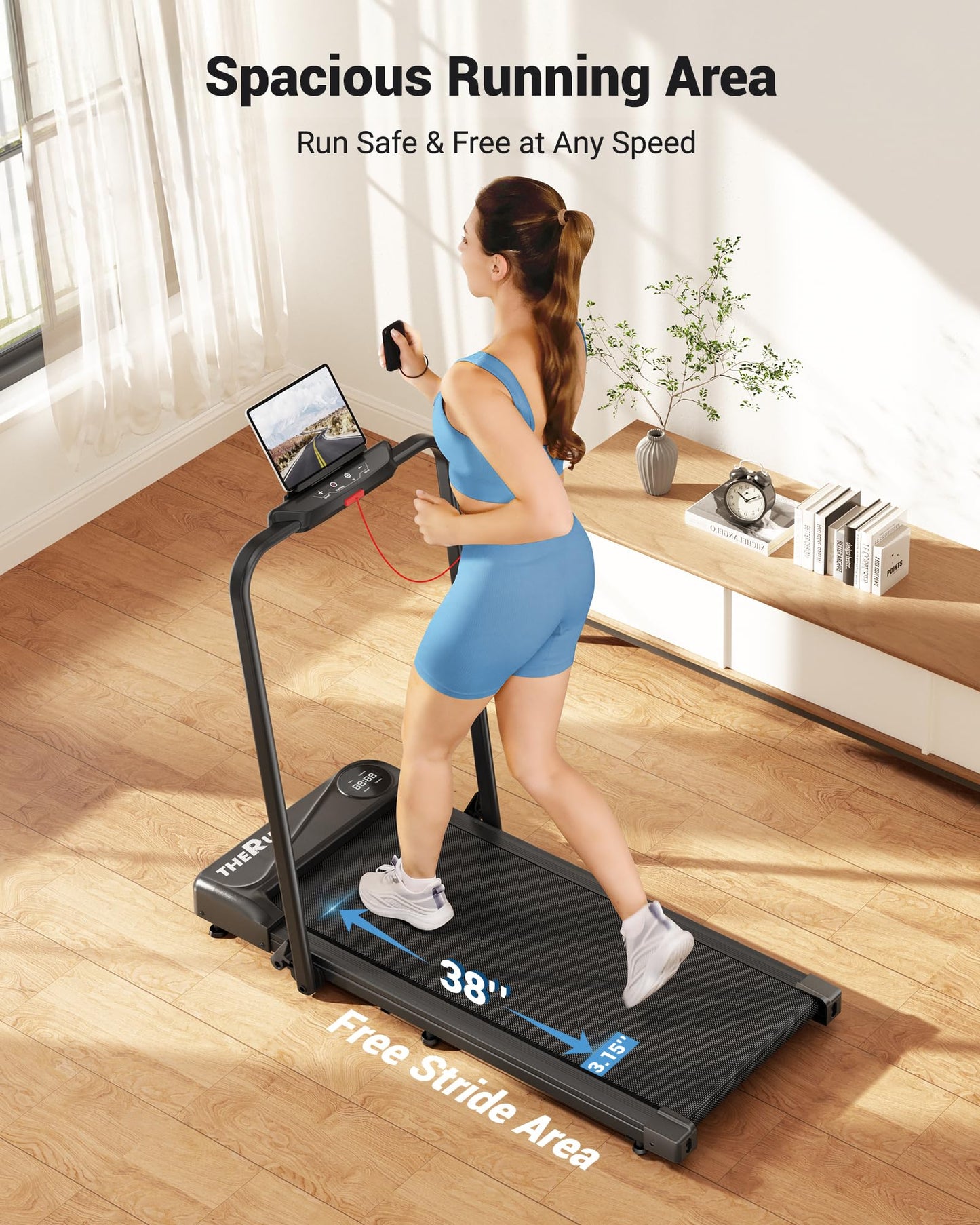 THERUN Walking Pad, 2 in 1 Foldable Treadmills for Home, 2.5HP Under Desk with Handle Bar, 16" Widened Running Belt, with Remote Control