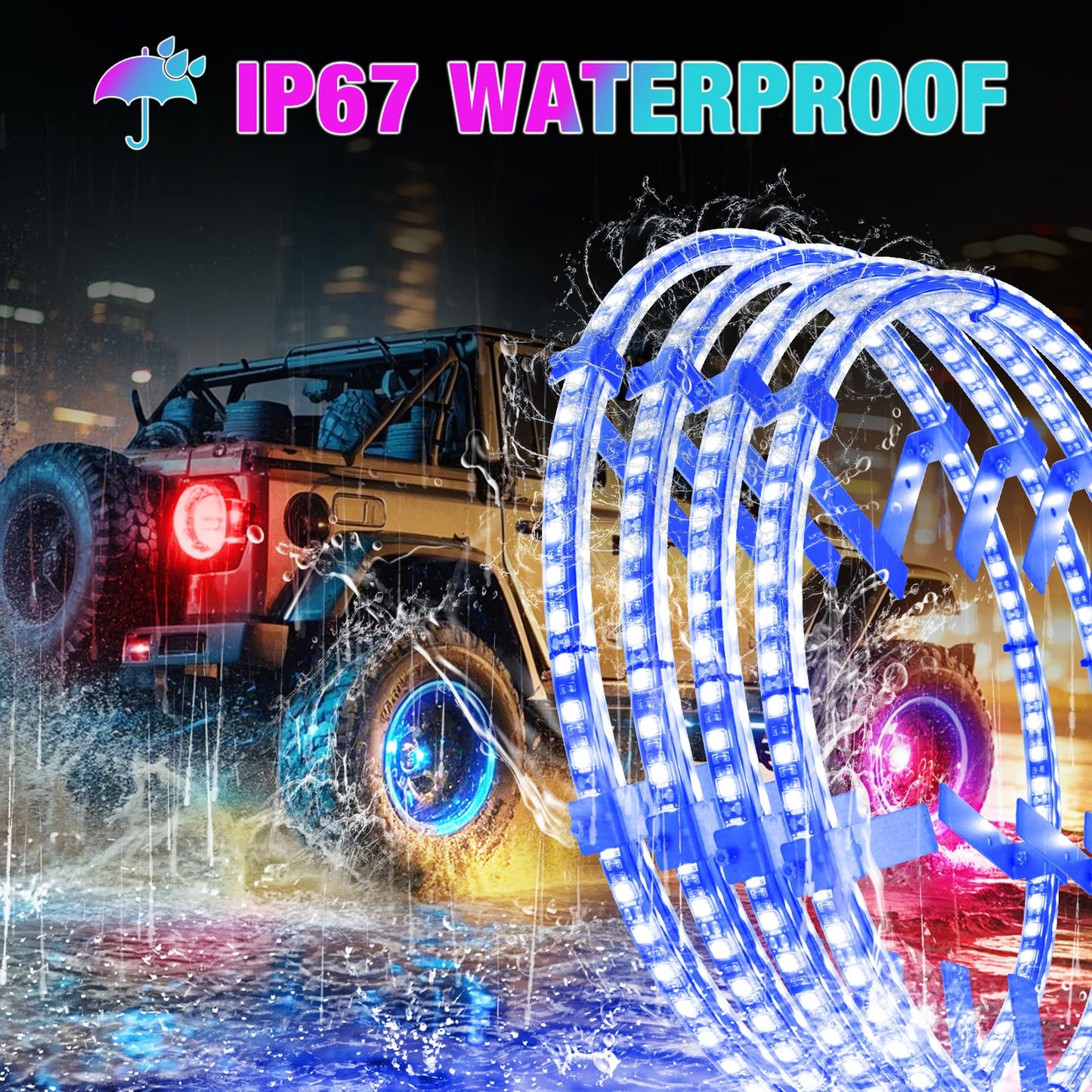 Beatto 15.5 inch Double Row Wheel Ring Light Kit w/Turn Signal and Braking Functionand Can Controlled by Remote and app Simultaneously with Lock Function